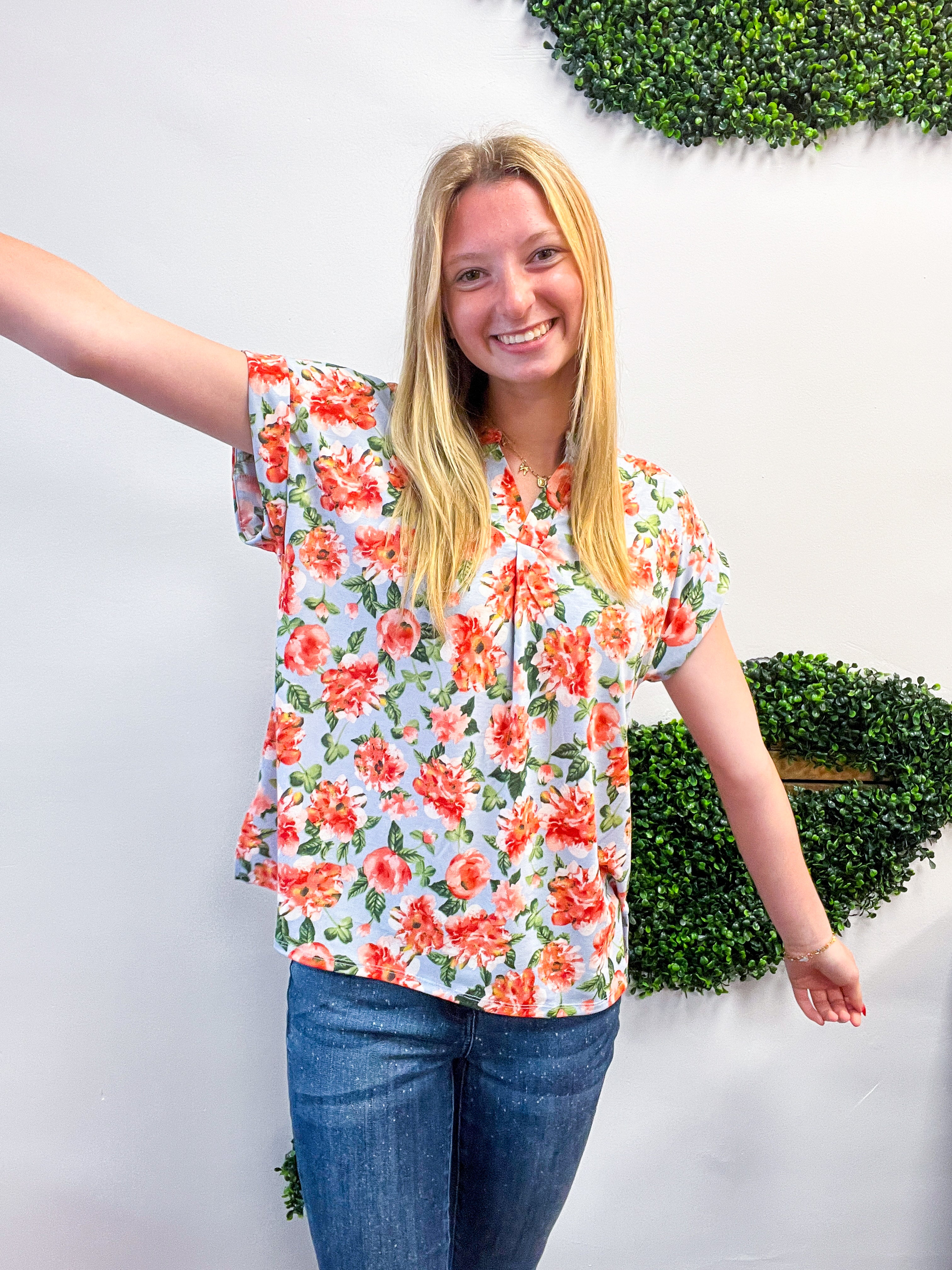Blue Skies & Blossoms Dear Scarlett Short Sleeve Lizzy Top