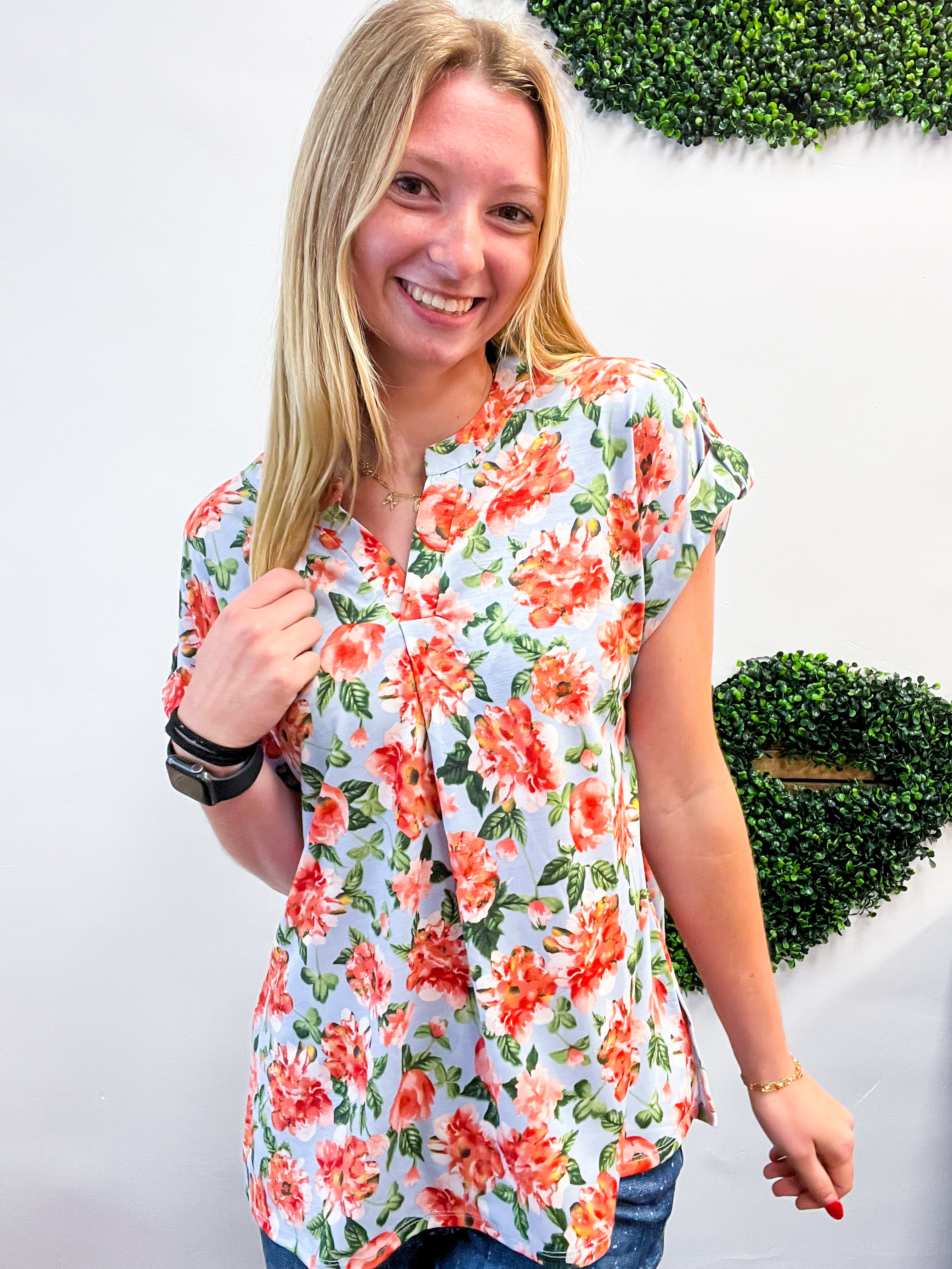 Blue Skies & Blossoms Dear Scarlett Short Sleeve Lizzy Top