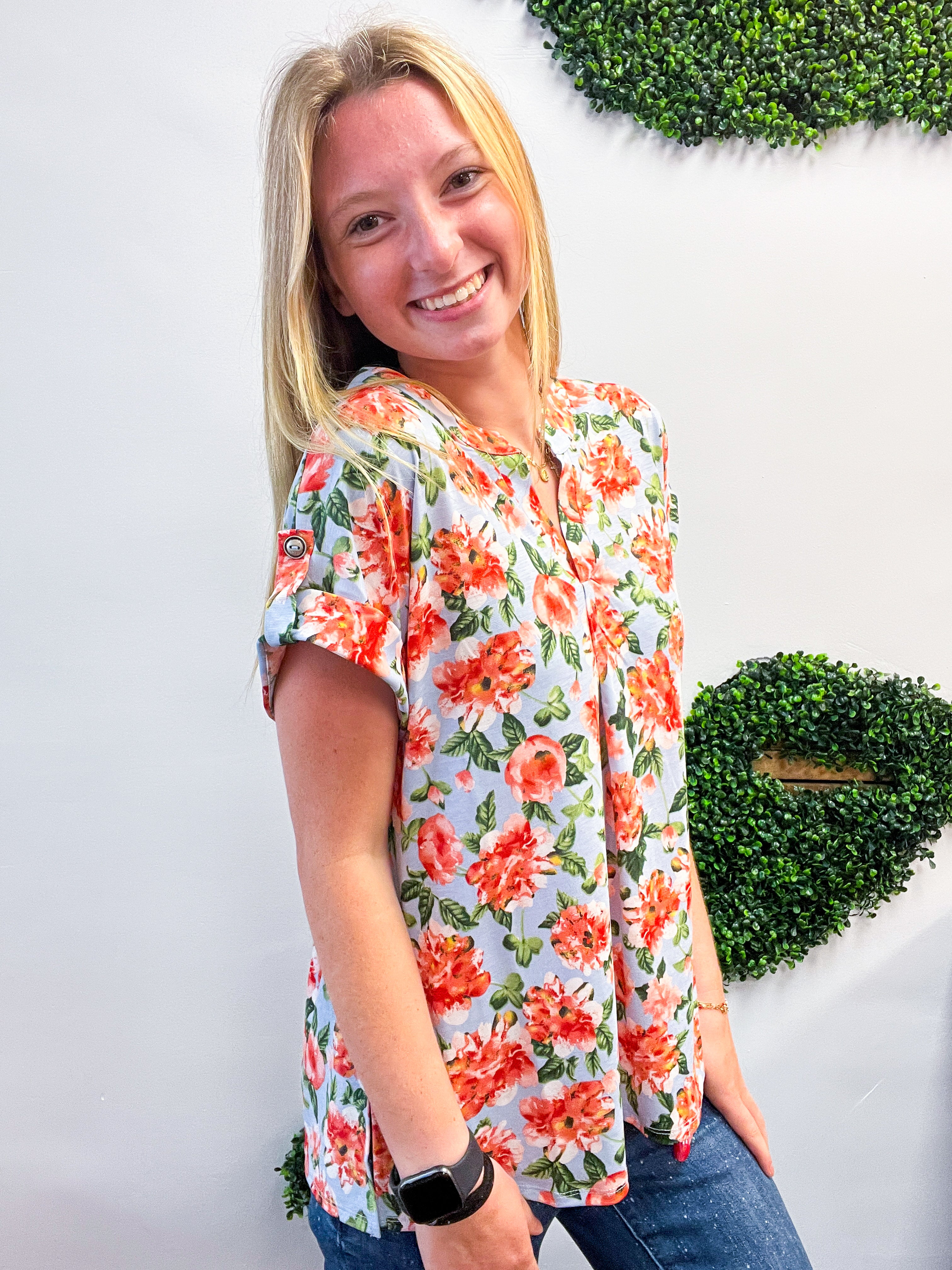 Blue Skies & Blossoms Dear Scarlett Short Sleeve Lizzy Top