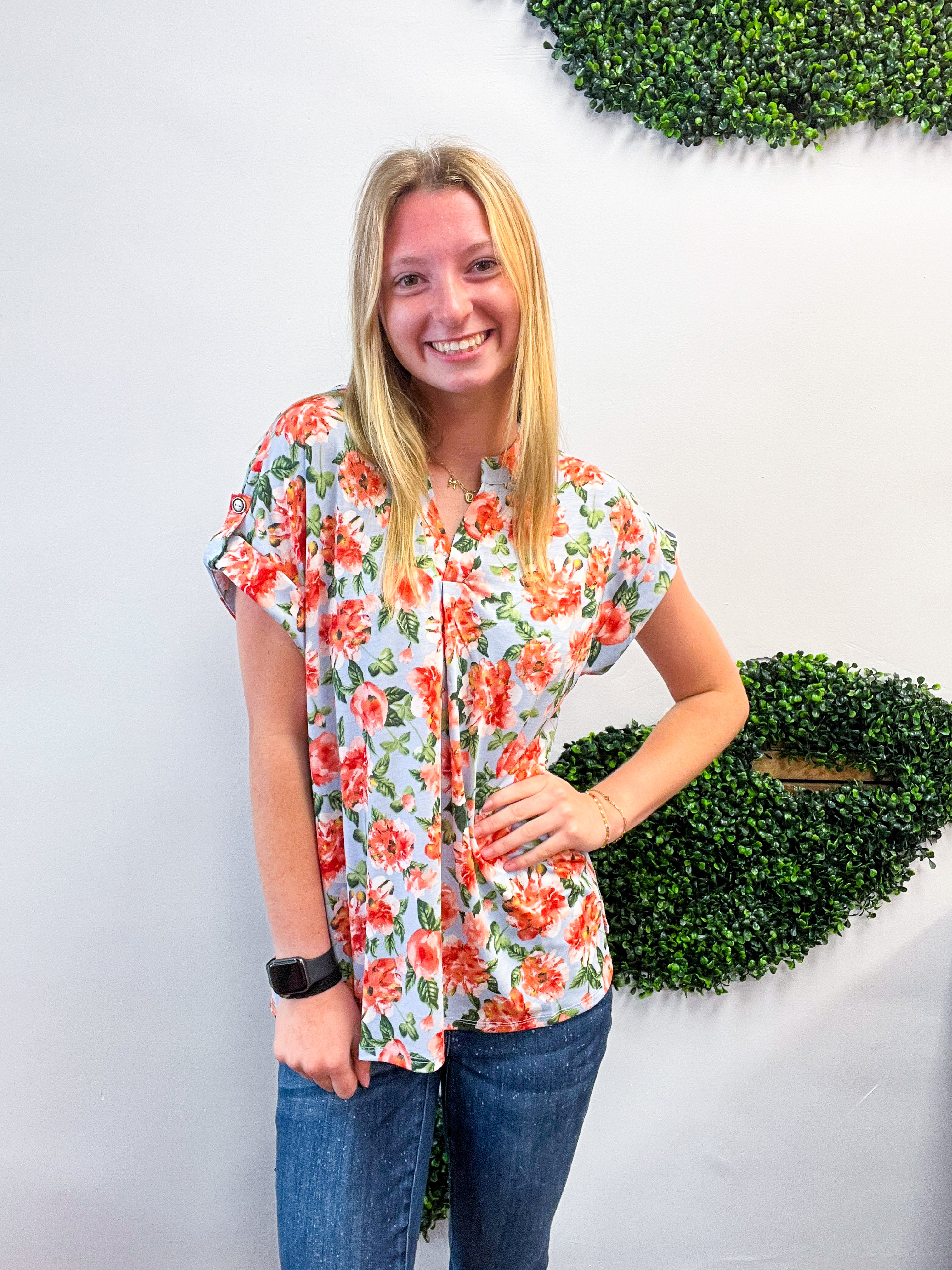 Blue Skies & Blossoms Dear Scarlett Short Sleeve Lizzy Top