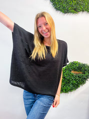 The Slouch Side Pocket Hacci Top - Black
