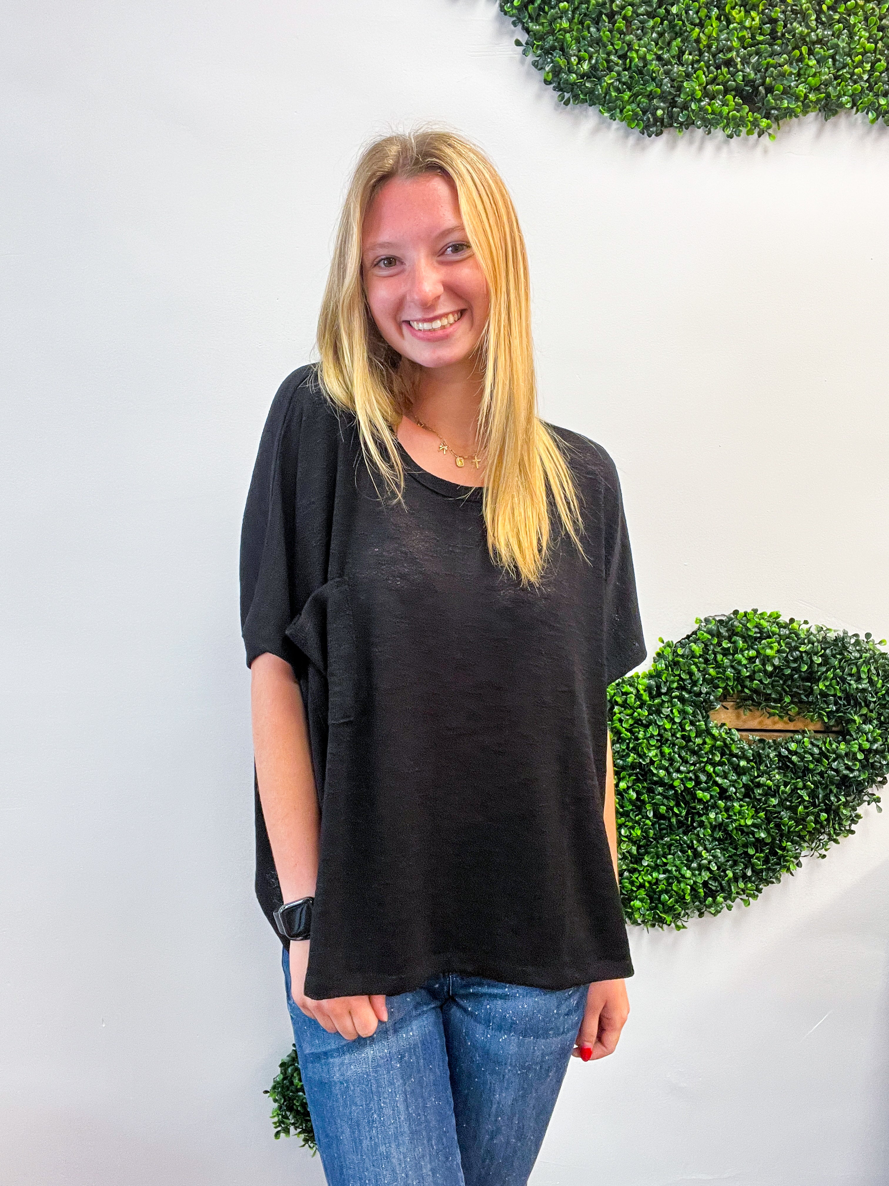 The Slouch Side Pocket Hacci Top - Black