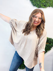 Off the Cuff Air Flow Half Sleeve Top - Ash Mocha