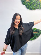 Off the Cuff Air Flow Half Sleeve Top - Black