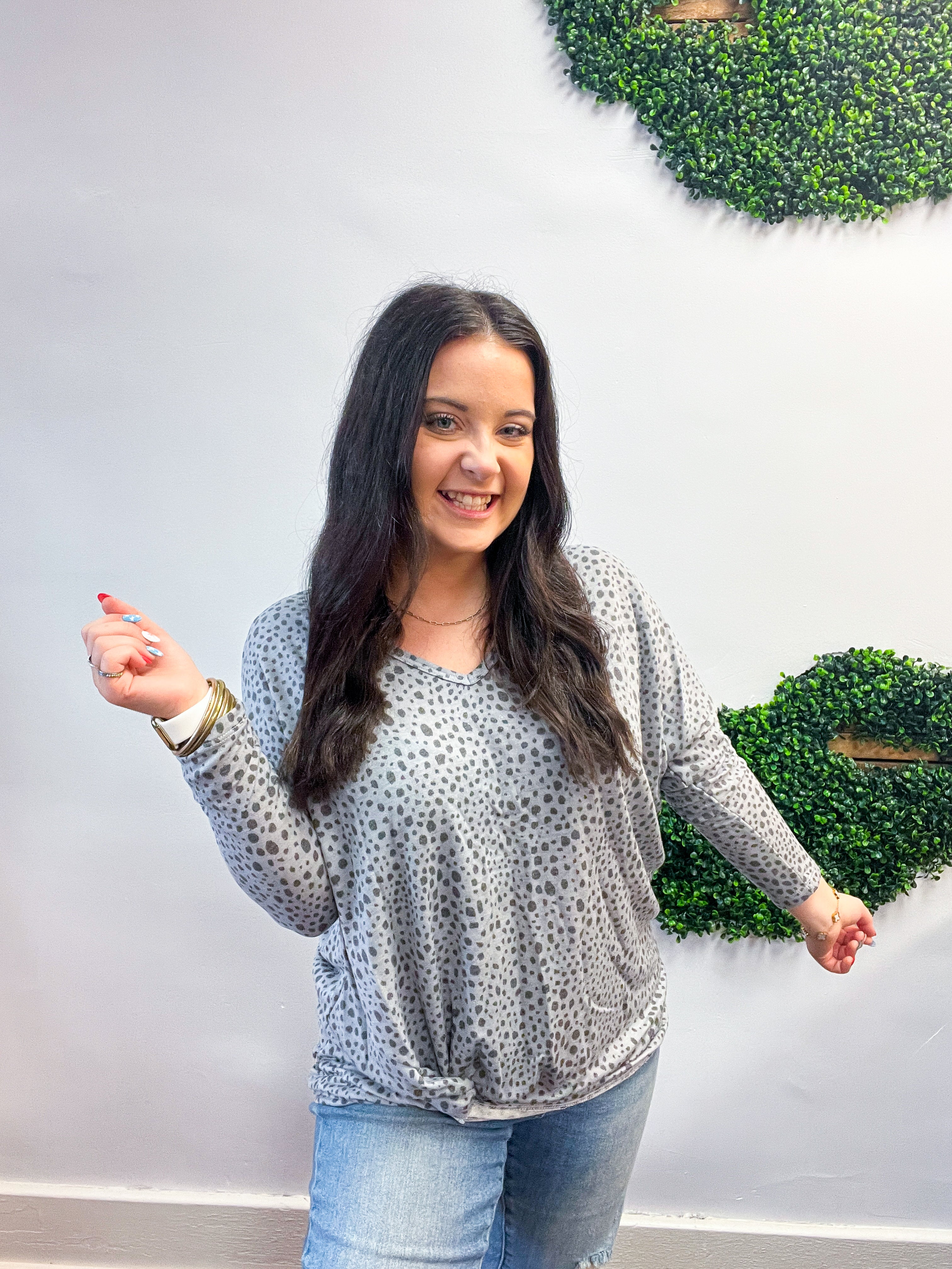 Spotted & Knotted Top in Grey