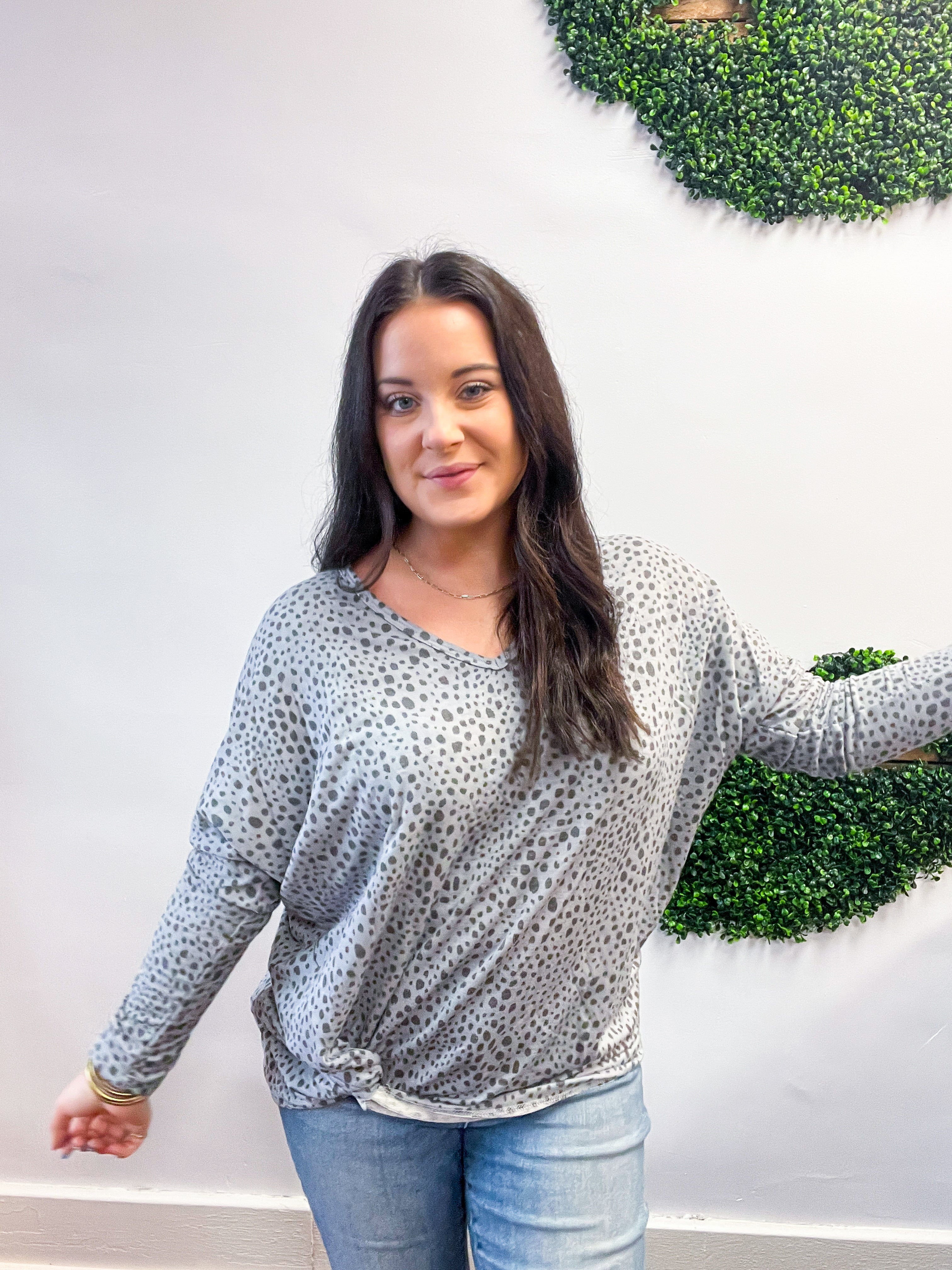 Spotted & Knotted Top in Grey