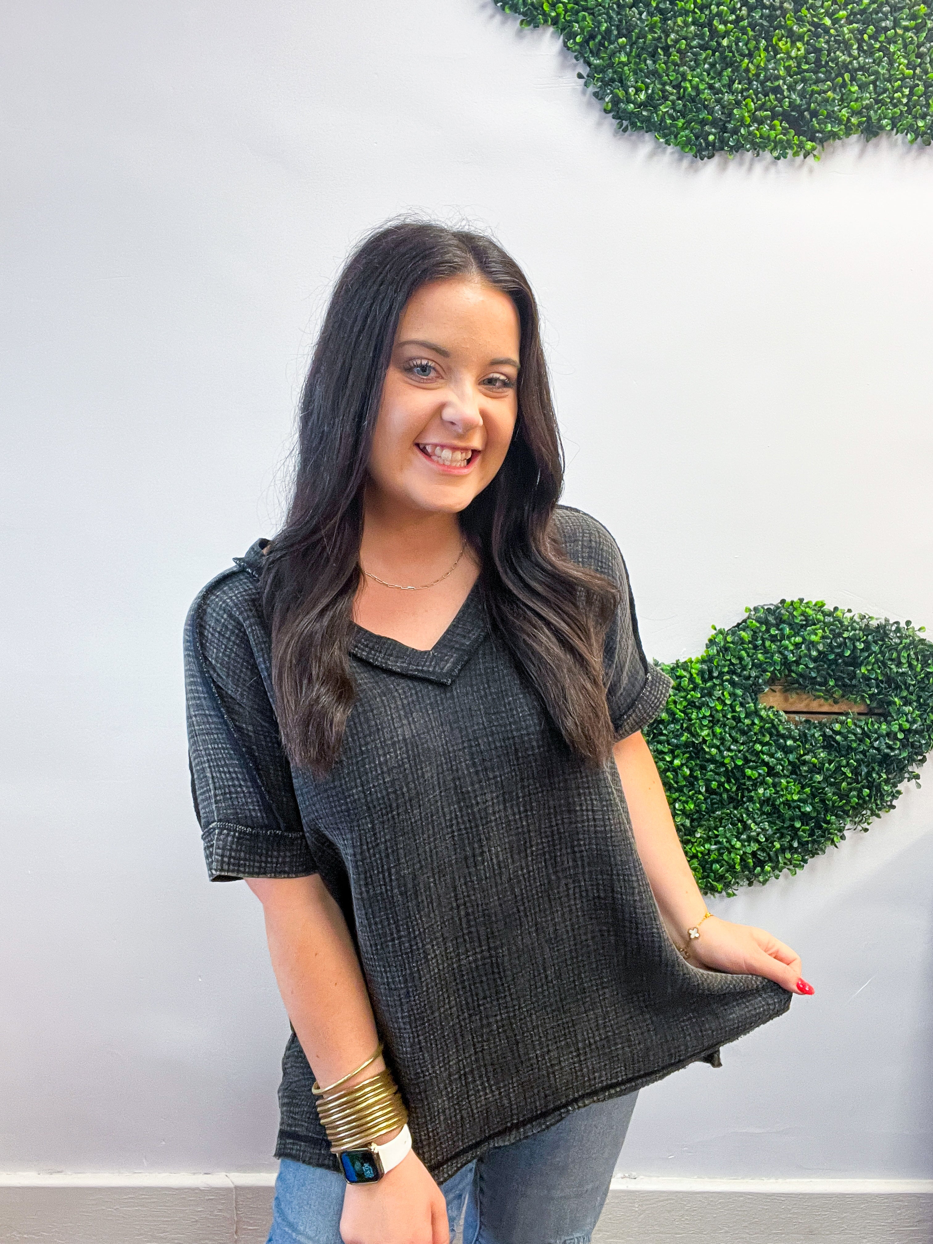 The Worn-In Wonder Acid Wash Gauze Top - Black