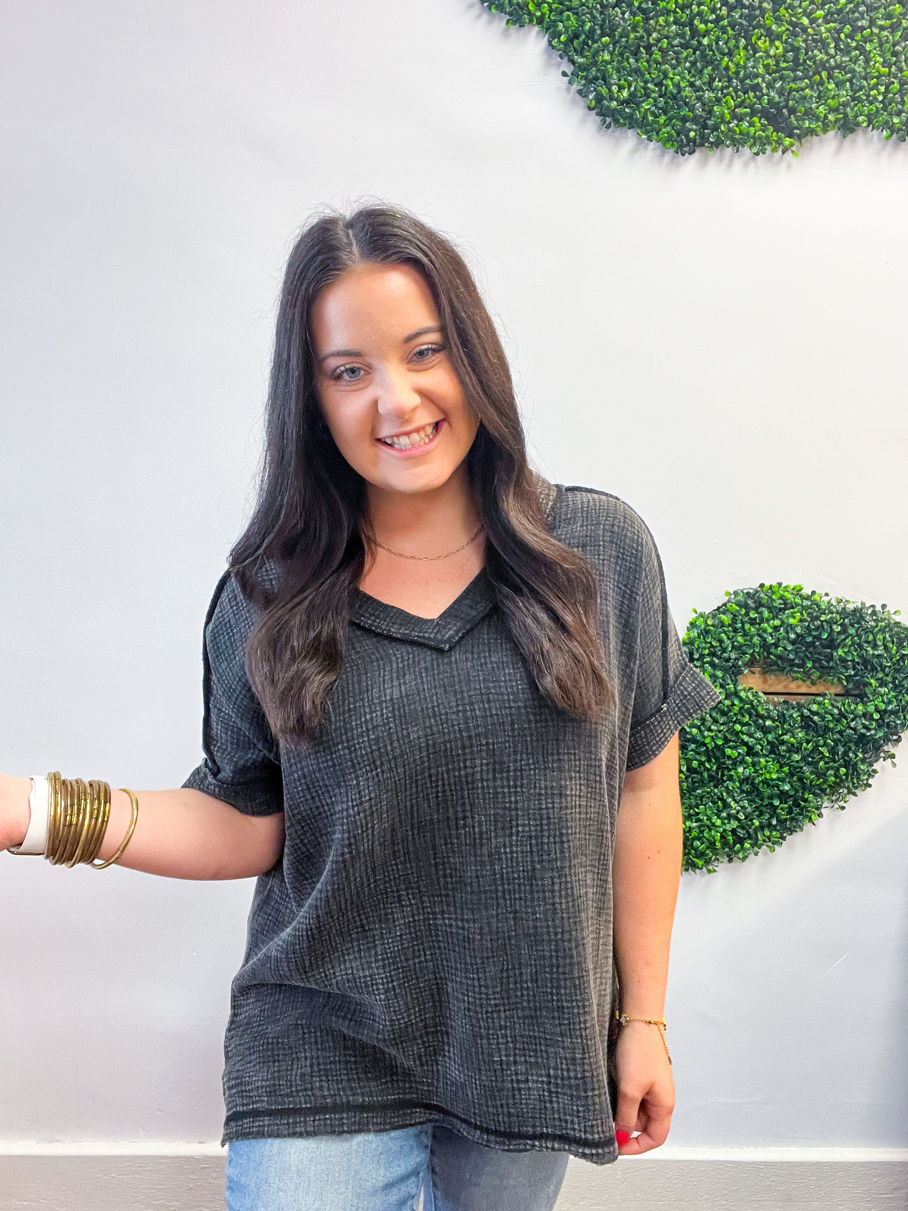 The Worn-In Wonder Acid Wash Gauze Top - Black