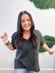 The Worn-In Wonder Acid Wash Gauze Top - Black