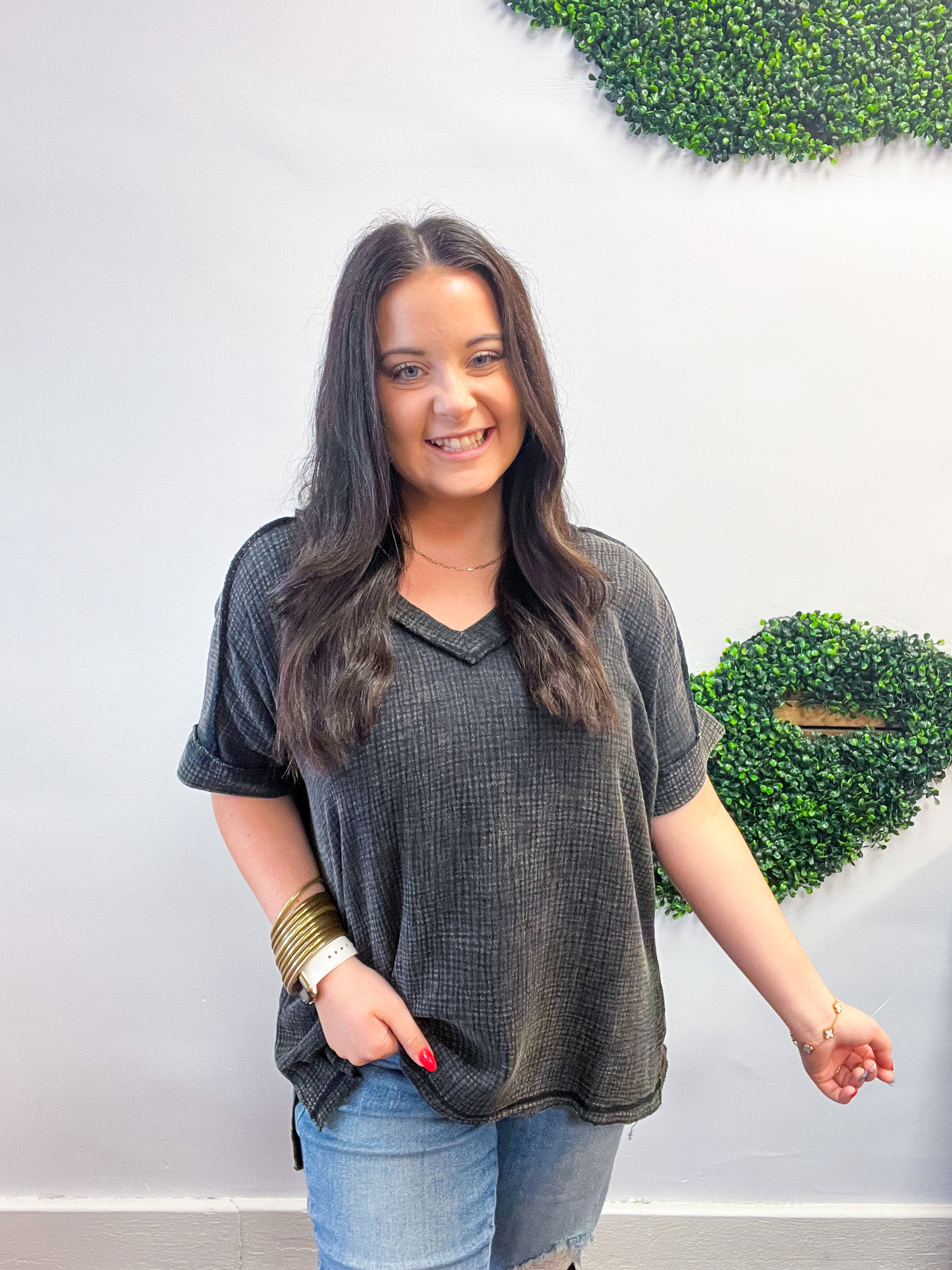The Worn-In Wonder Acid Wash Gauze Top - Black