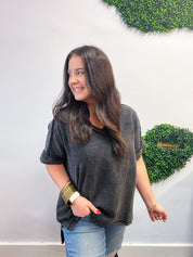The Worn-In Wonder Acid Wash Gauze Top - Black