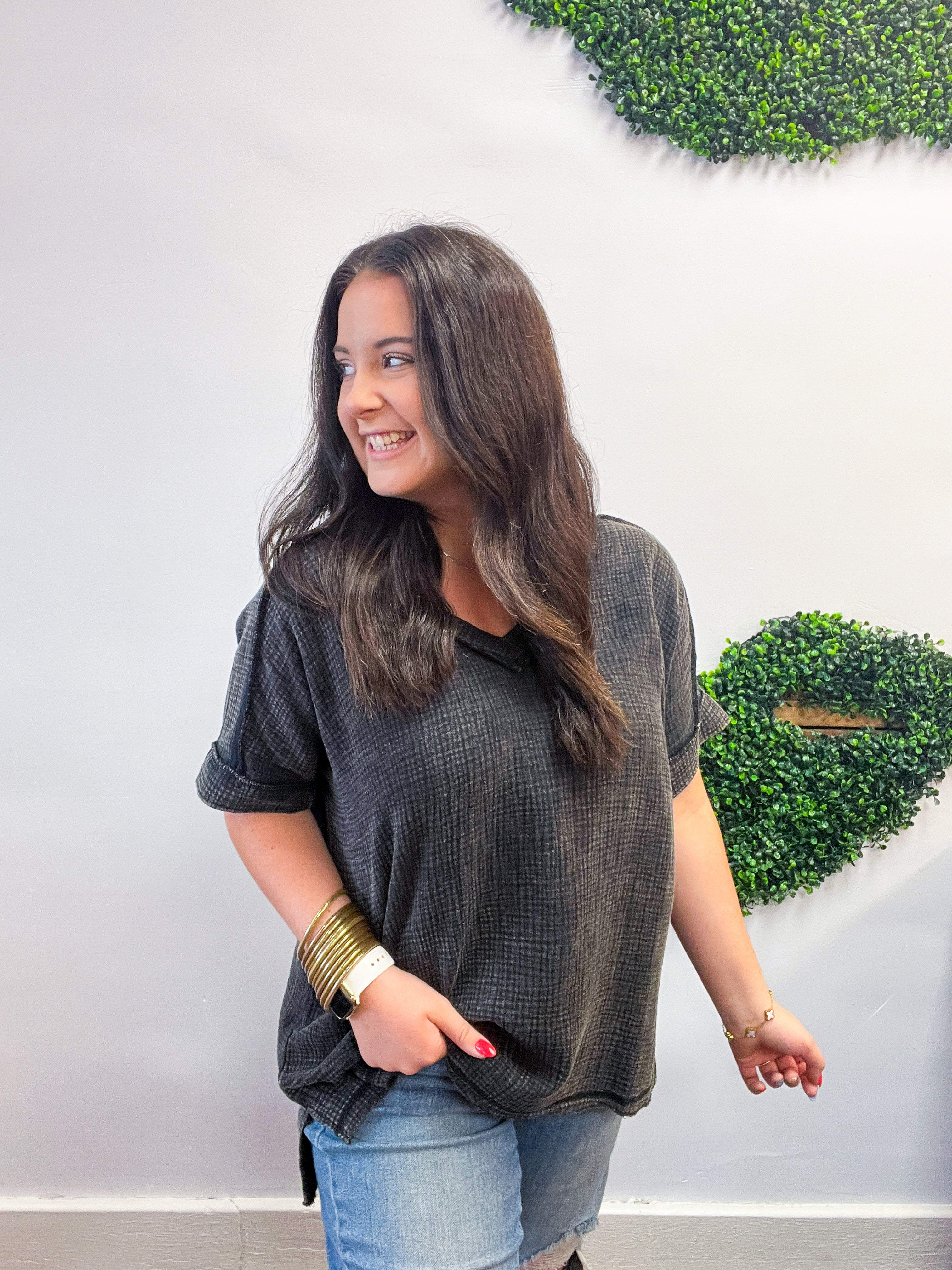 The Worn-In Wonder Acid Wash Gauze Top - Black