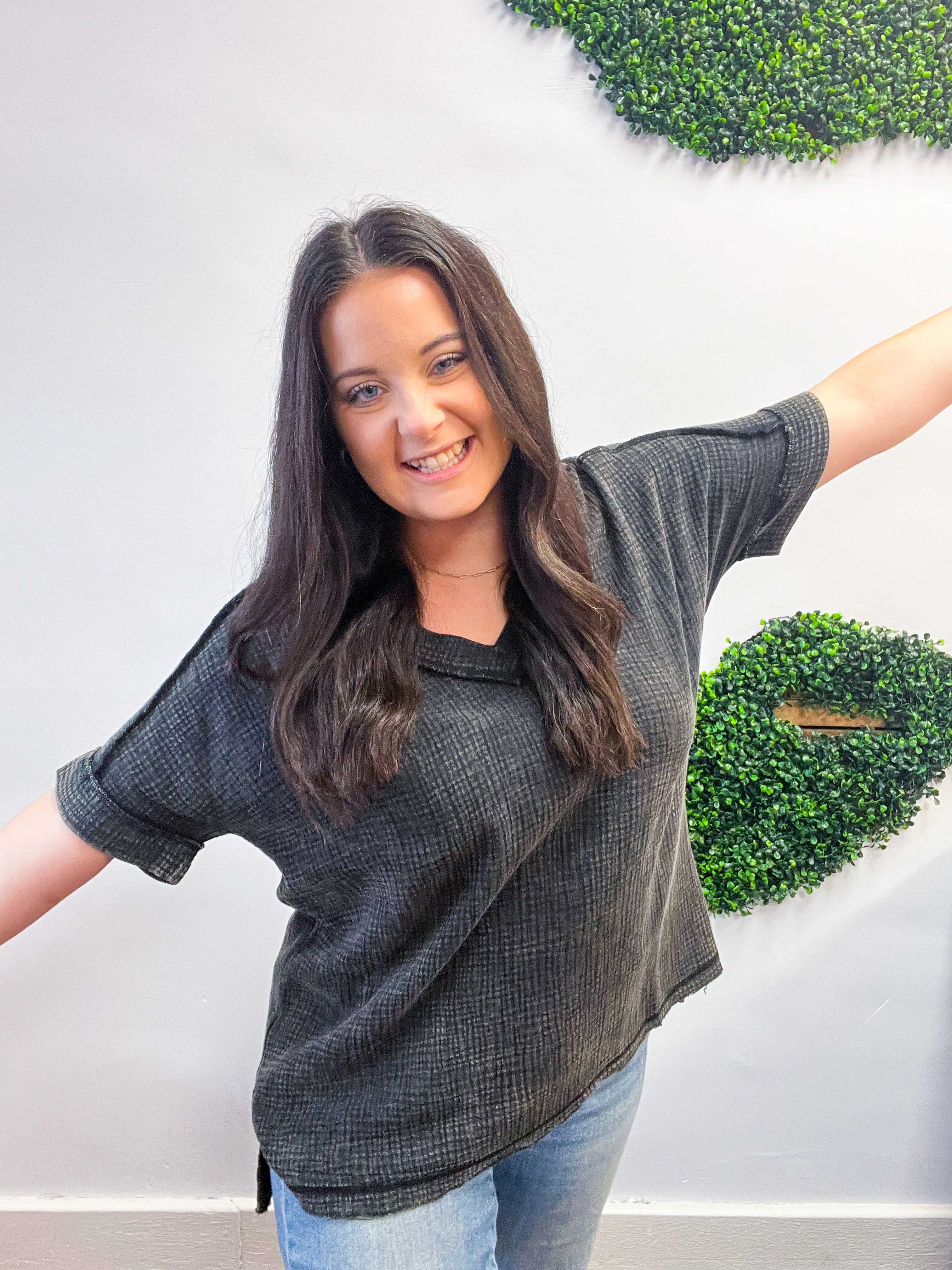 The Worn-In Wonder Acid Wash Gauze Top - Black