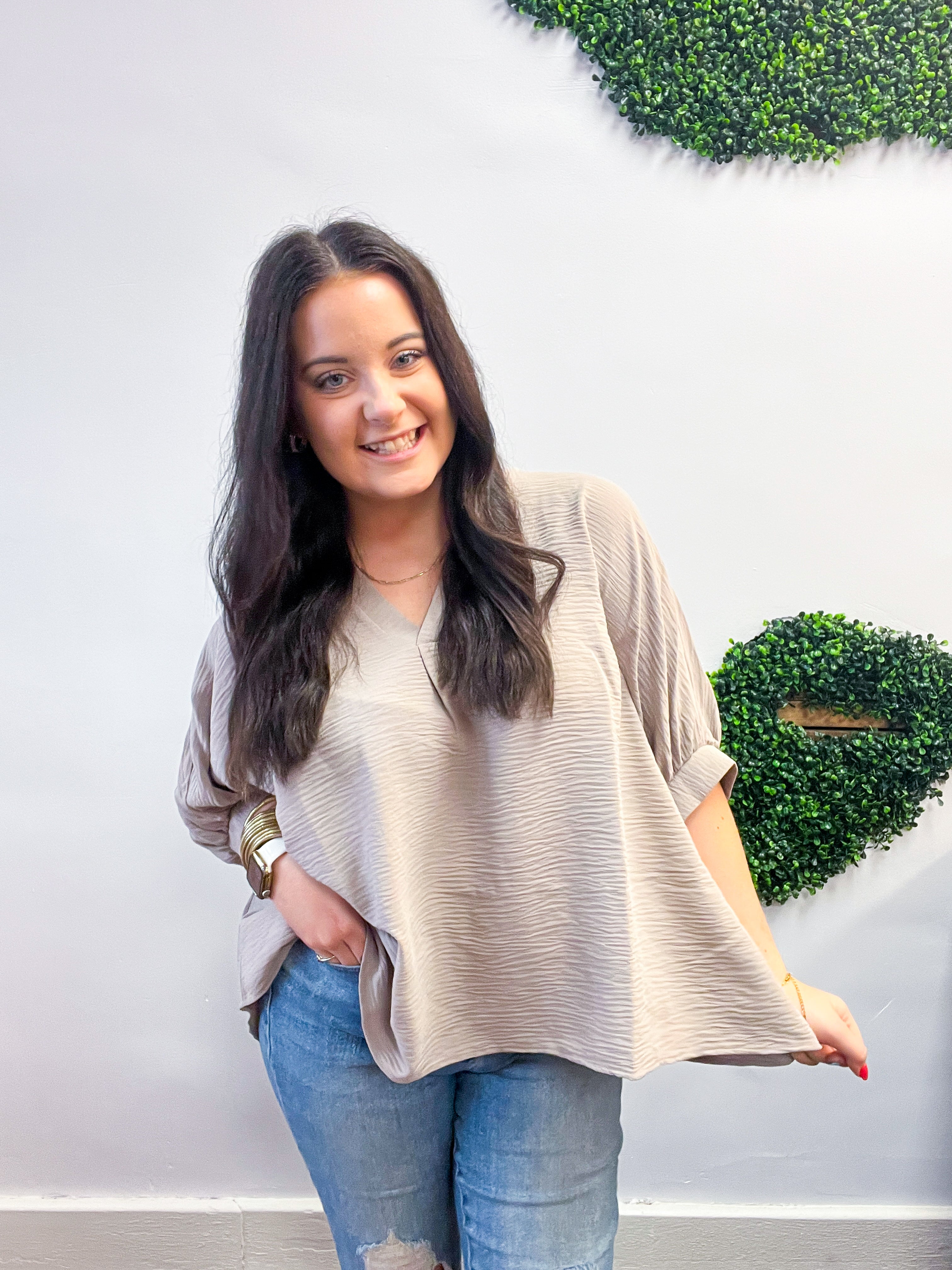 Off the Cuff Air Flow Half Sleeve Top - Ash Mocha