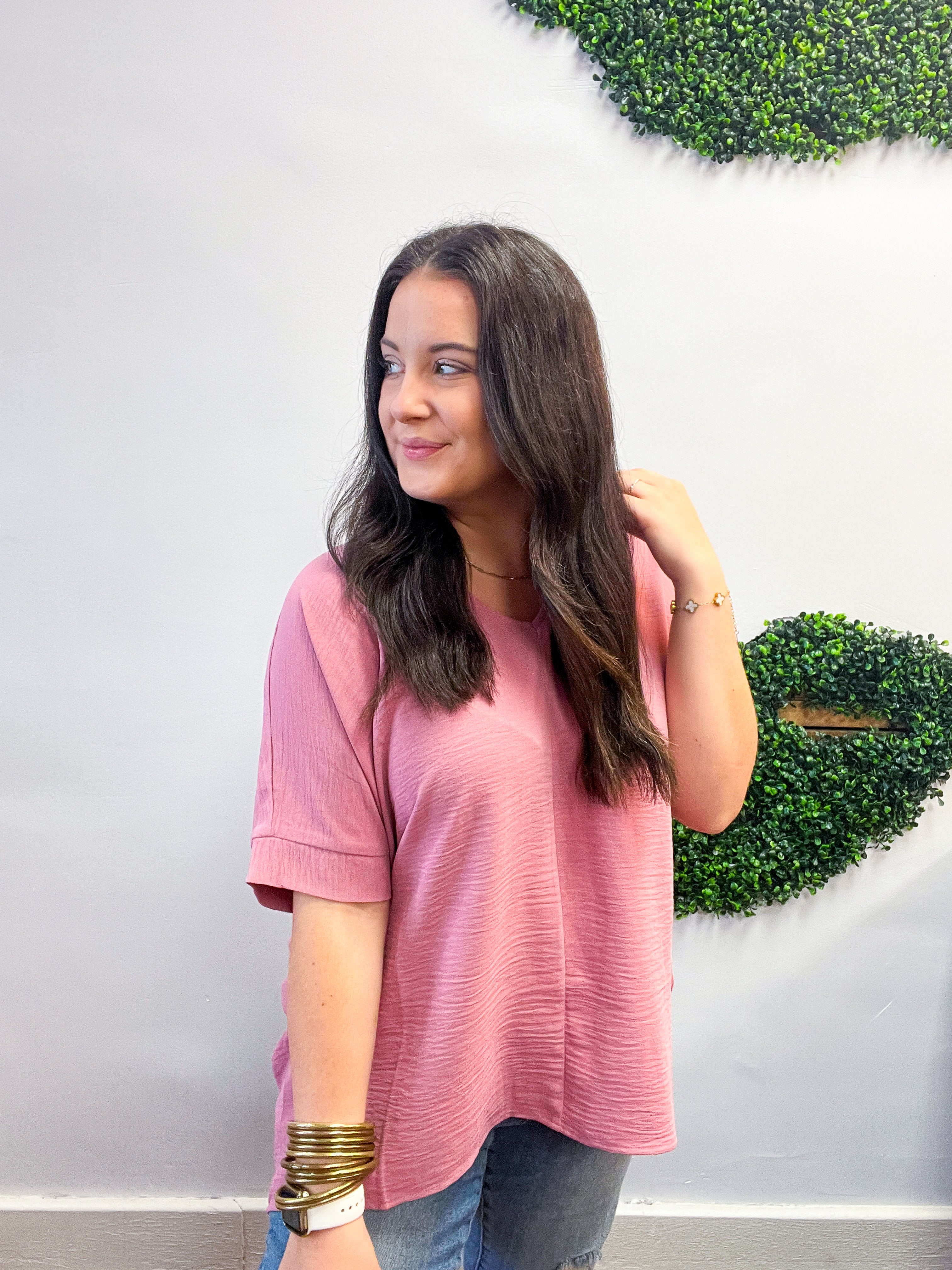 Woven Wanderer Air Flow Dolman Top - Rose