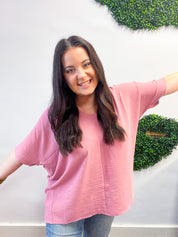 Woven Wanderer Air Flow Dolman Top - Rose