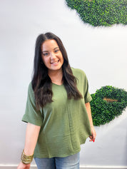 Woven Wanderer Air Flow Dolman Top - Olive