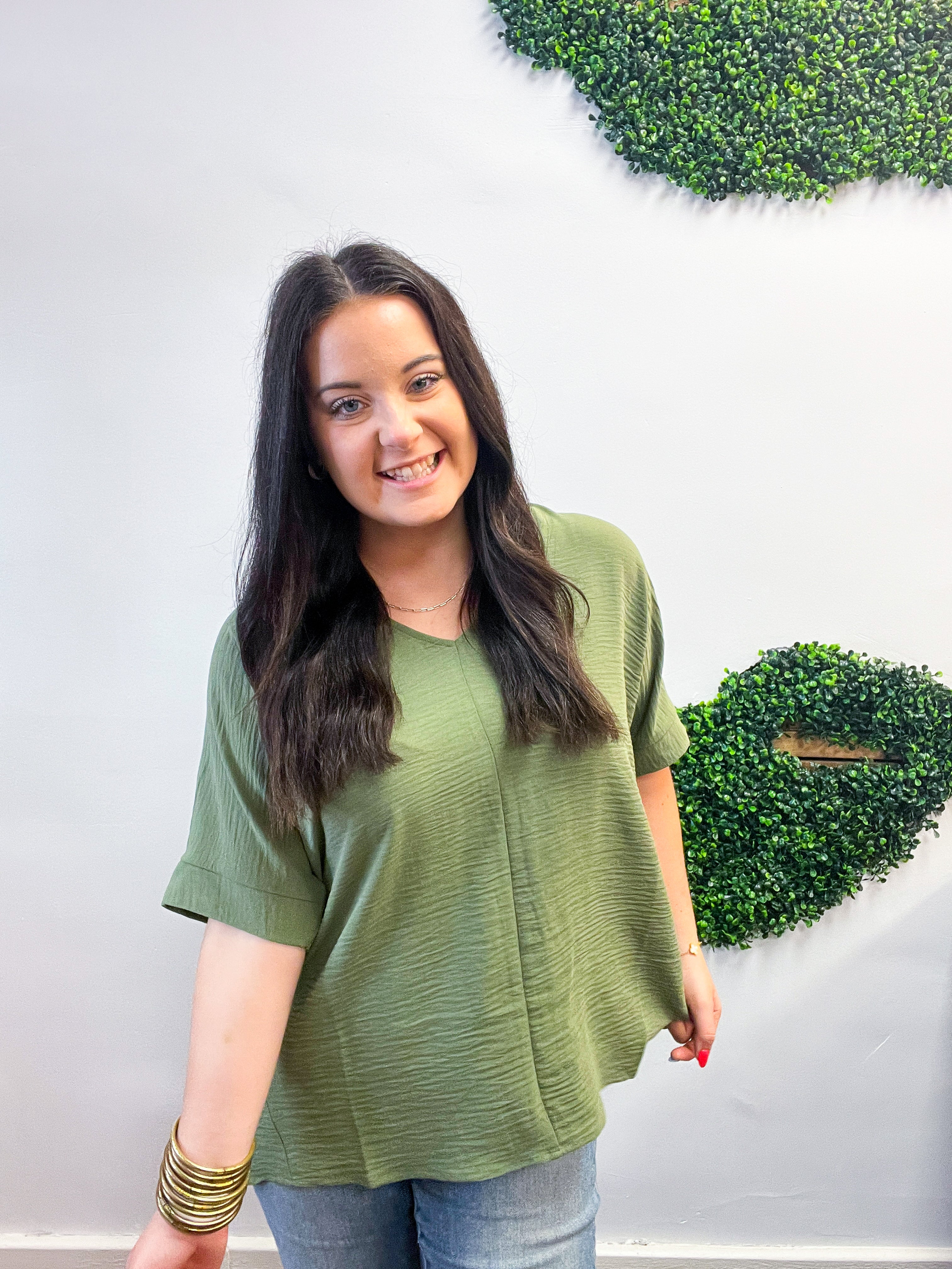 Woven Wanderer Air Flow Dolman Top - Olive