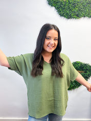 Woven Wanderer Air Flow Dolman Top - Olive