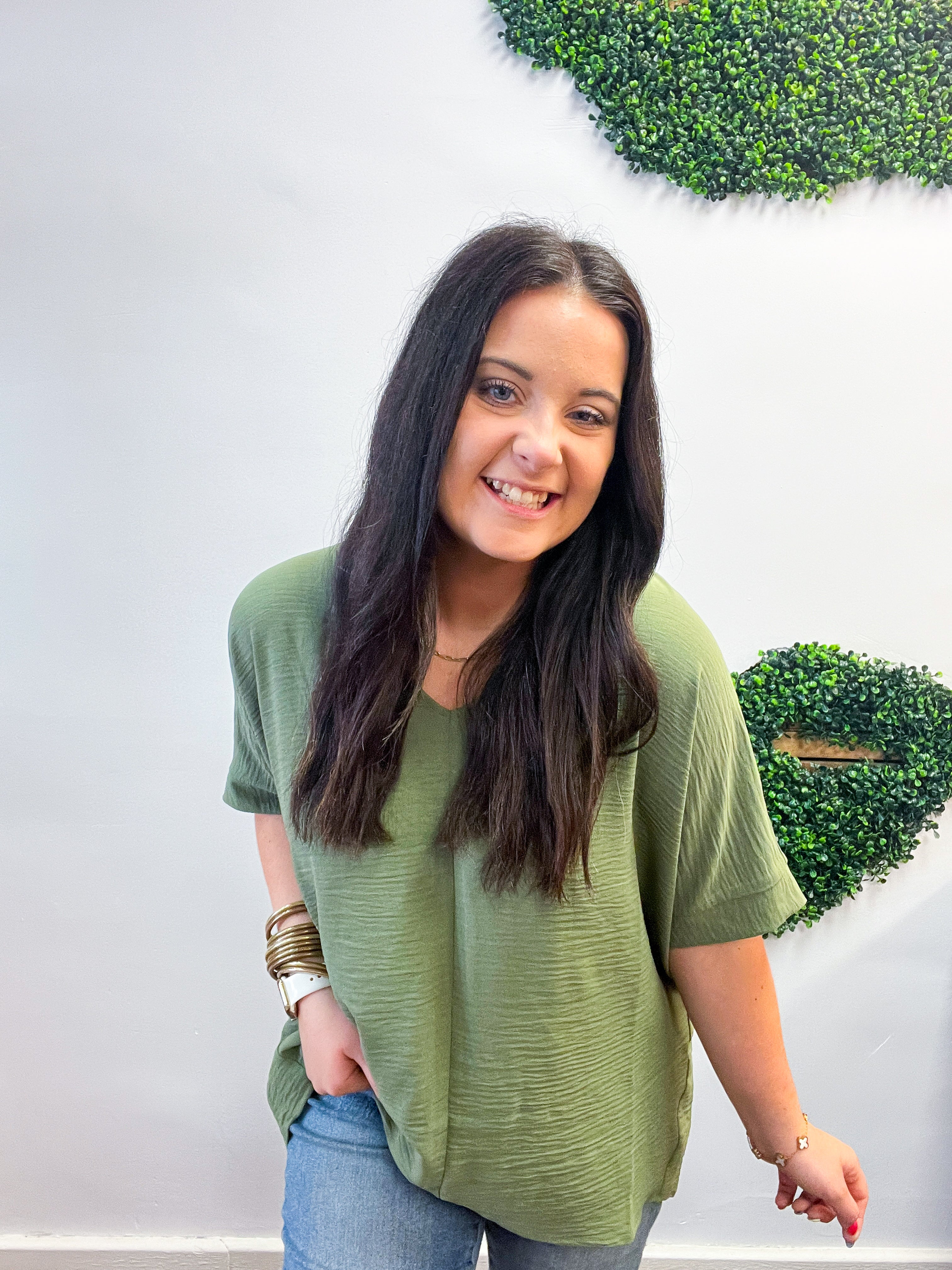 Woven Wanderer Air Flow Dolman Top - Olive