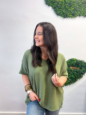 Woven Wanderer Air Flow Dolman Top - Olive