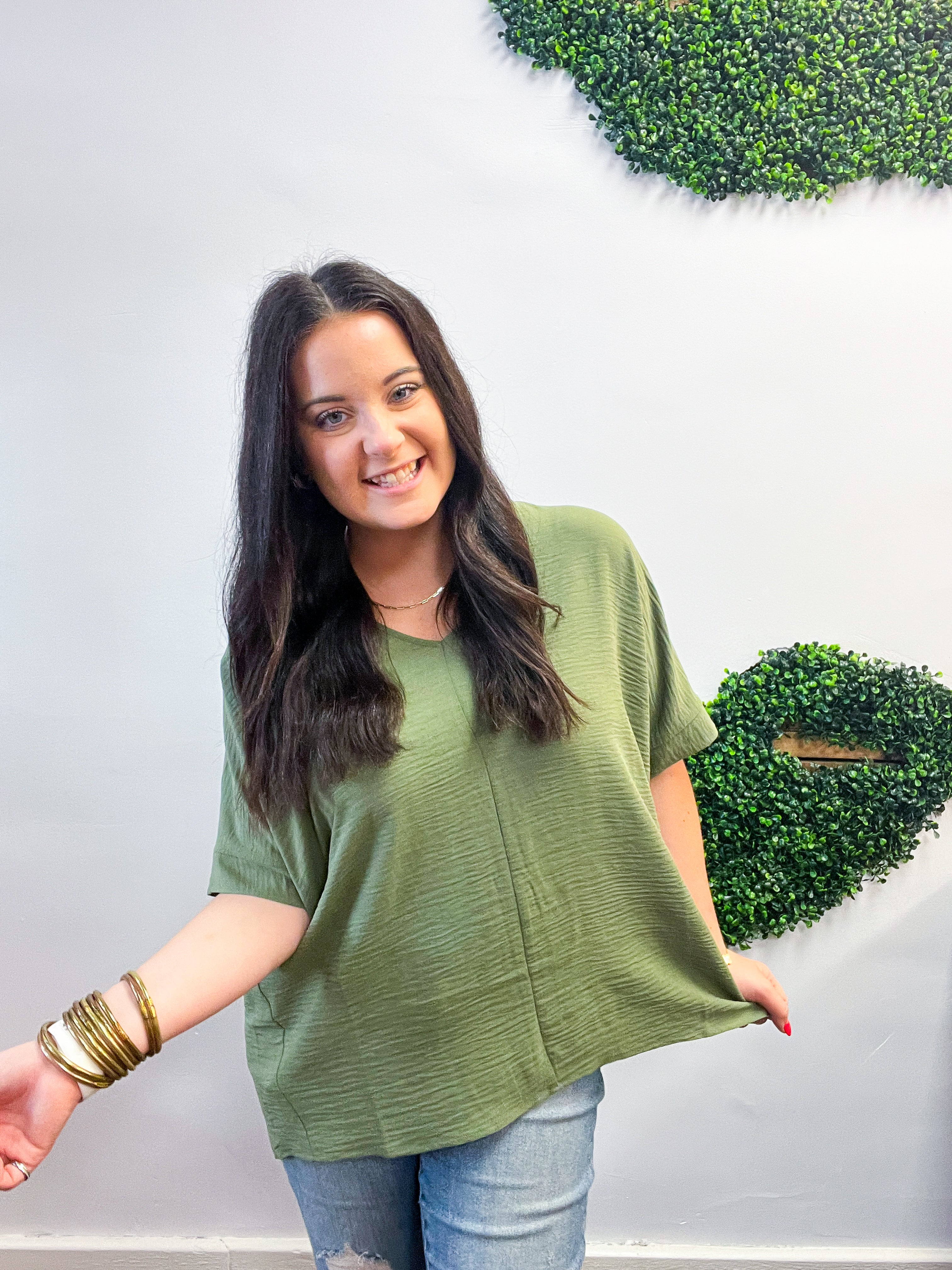 Woven Wanderer Air Flow Dolman Top - Olive
