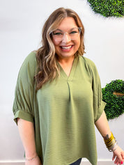 Off the Cuff Air Flow Half Sleeve Top - Olive