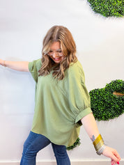 Off the Cuff Air Flow Half Sleeve Top - Olive