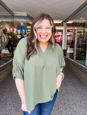 Off the Cuff Air Flow Half Sleeve Top - Olive