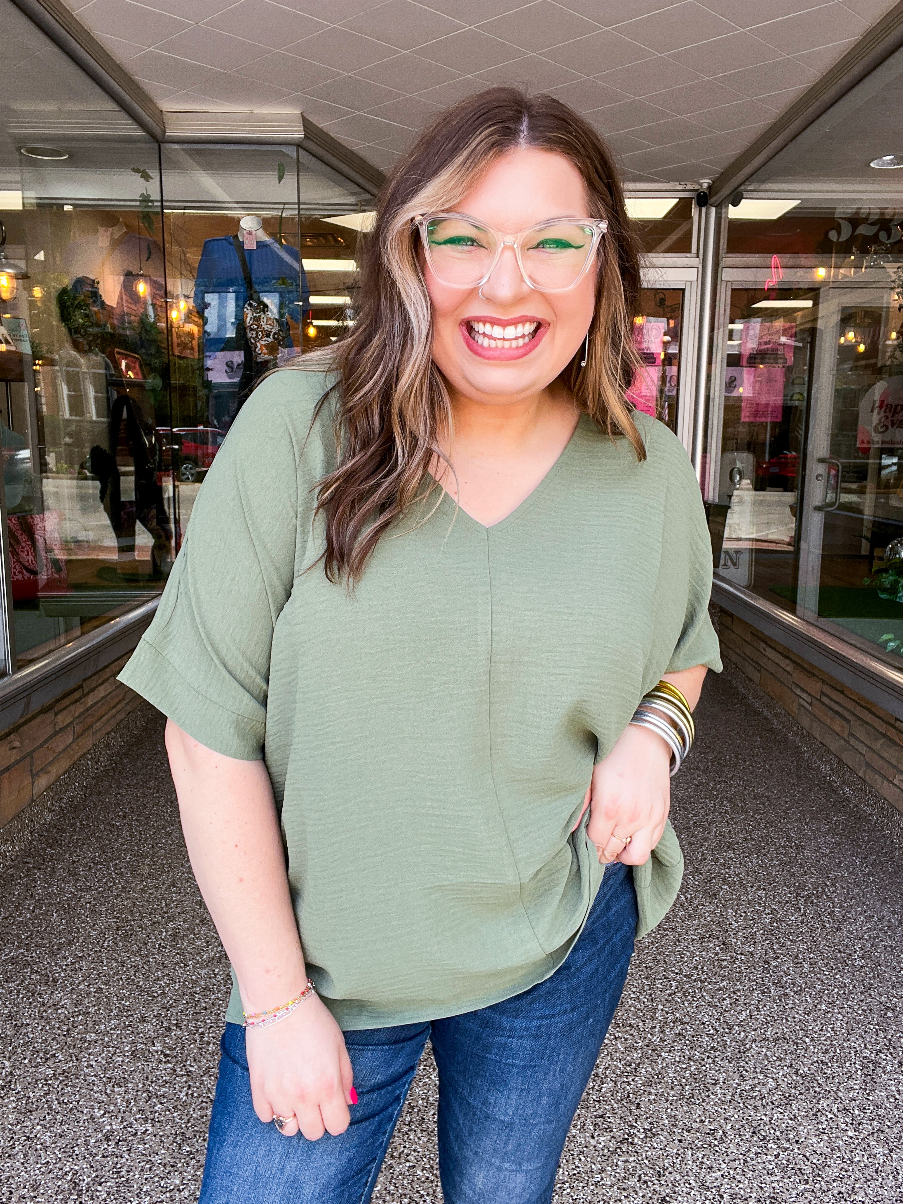 Woven Wanderer Air Flow Dolman Top - Olive
