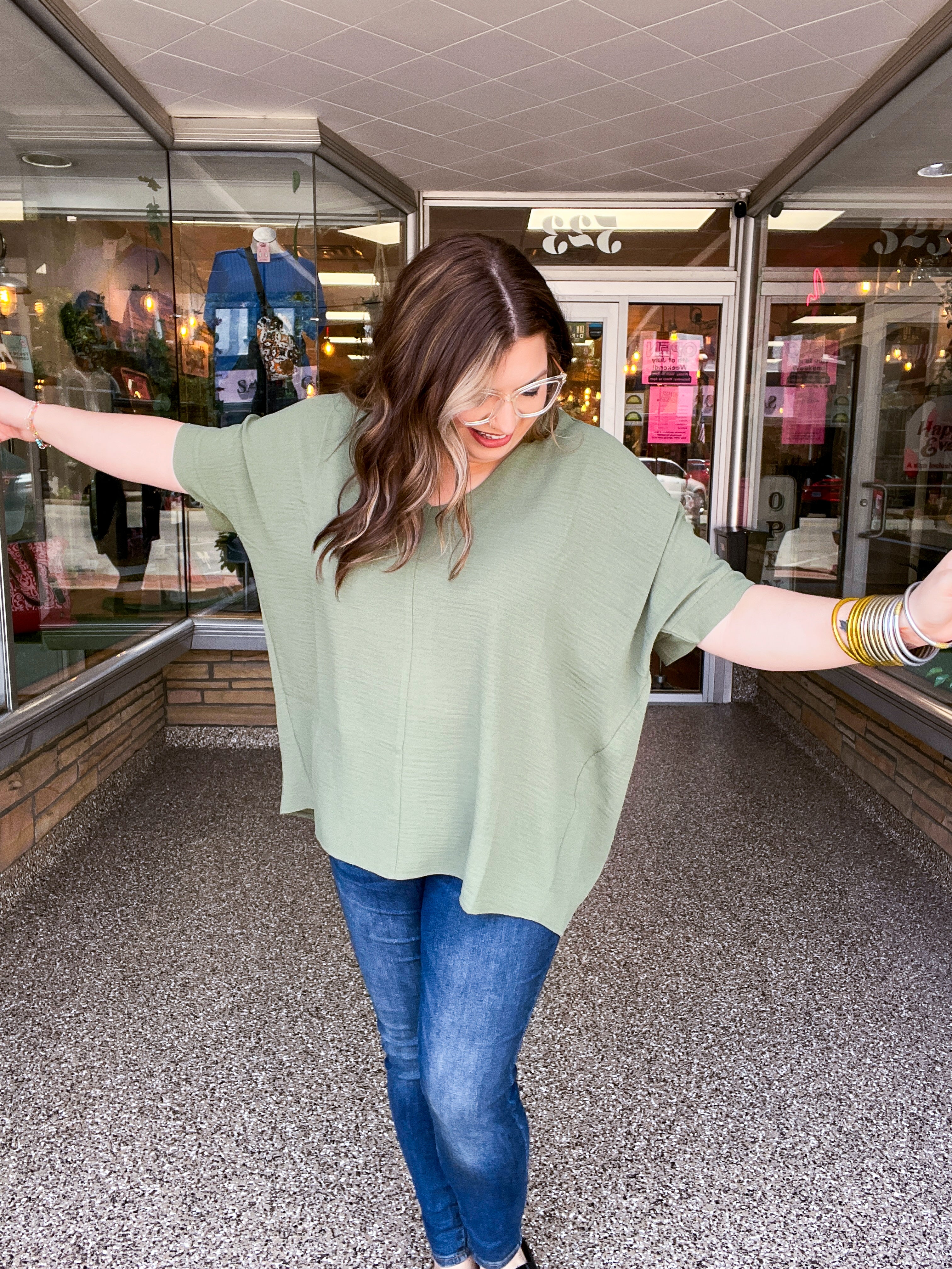 Woven Wanderer Air Flow Dolman Top - Olive