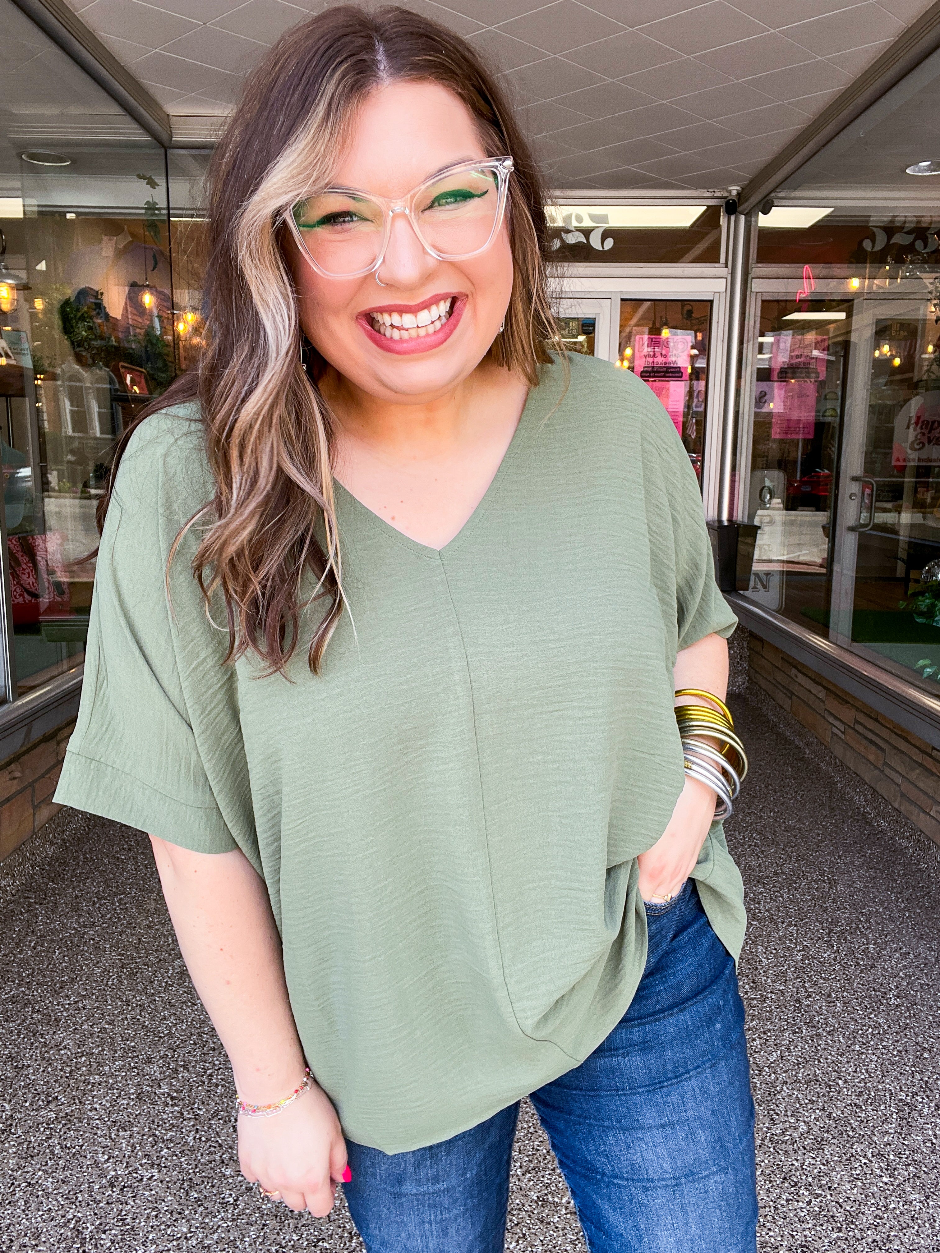 Woven Wanderer Air Flow Dolman Top - Olive