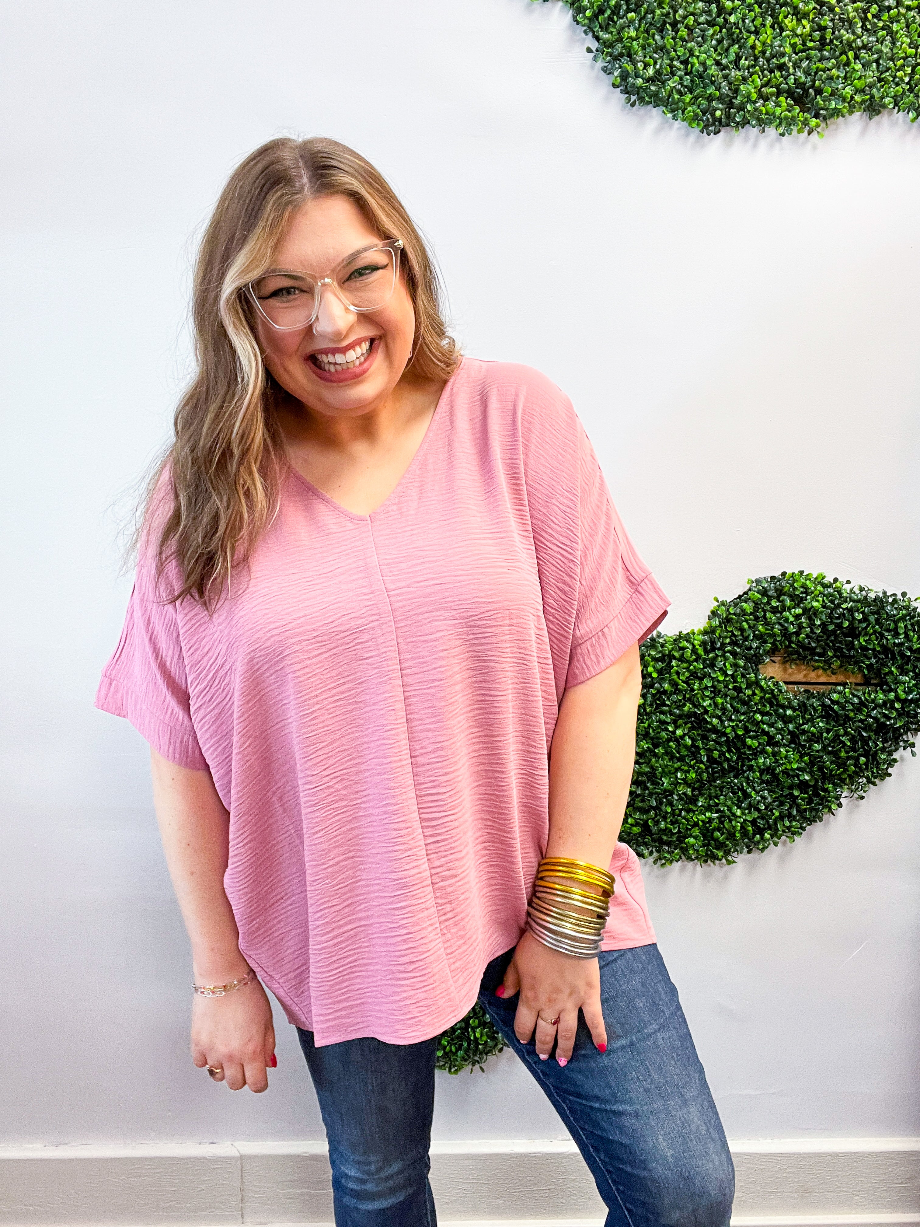 Woven Wanderer Air Flow Dolman Top - Rose