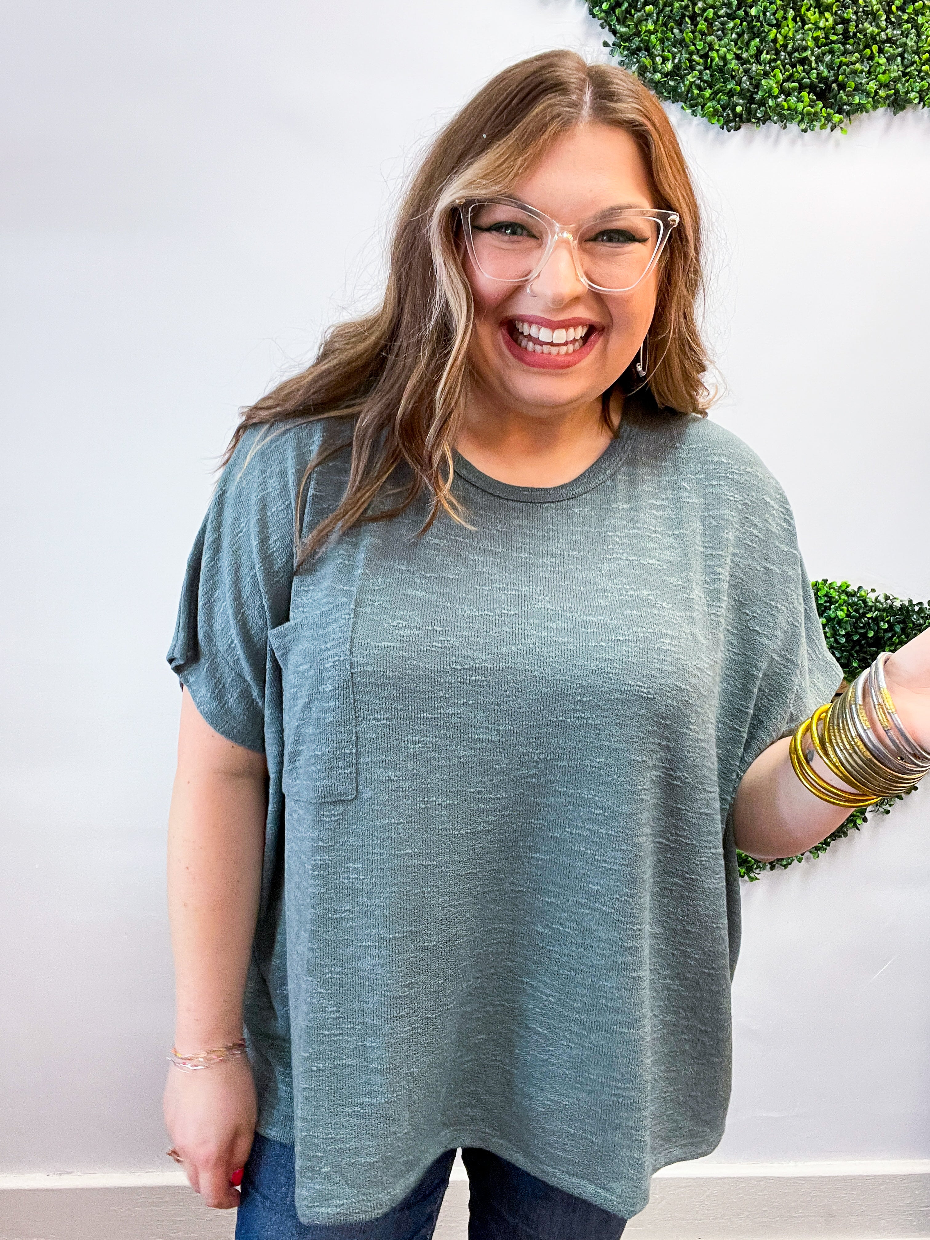 The Slouch Side Pocket Hacci Top - Jade