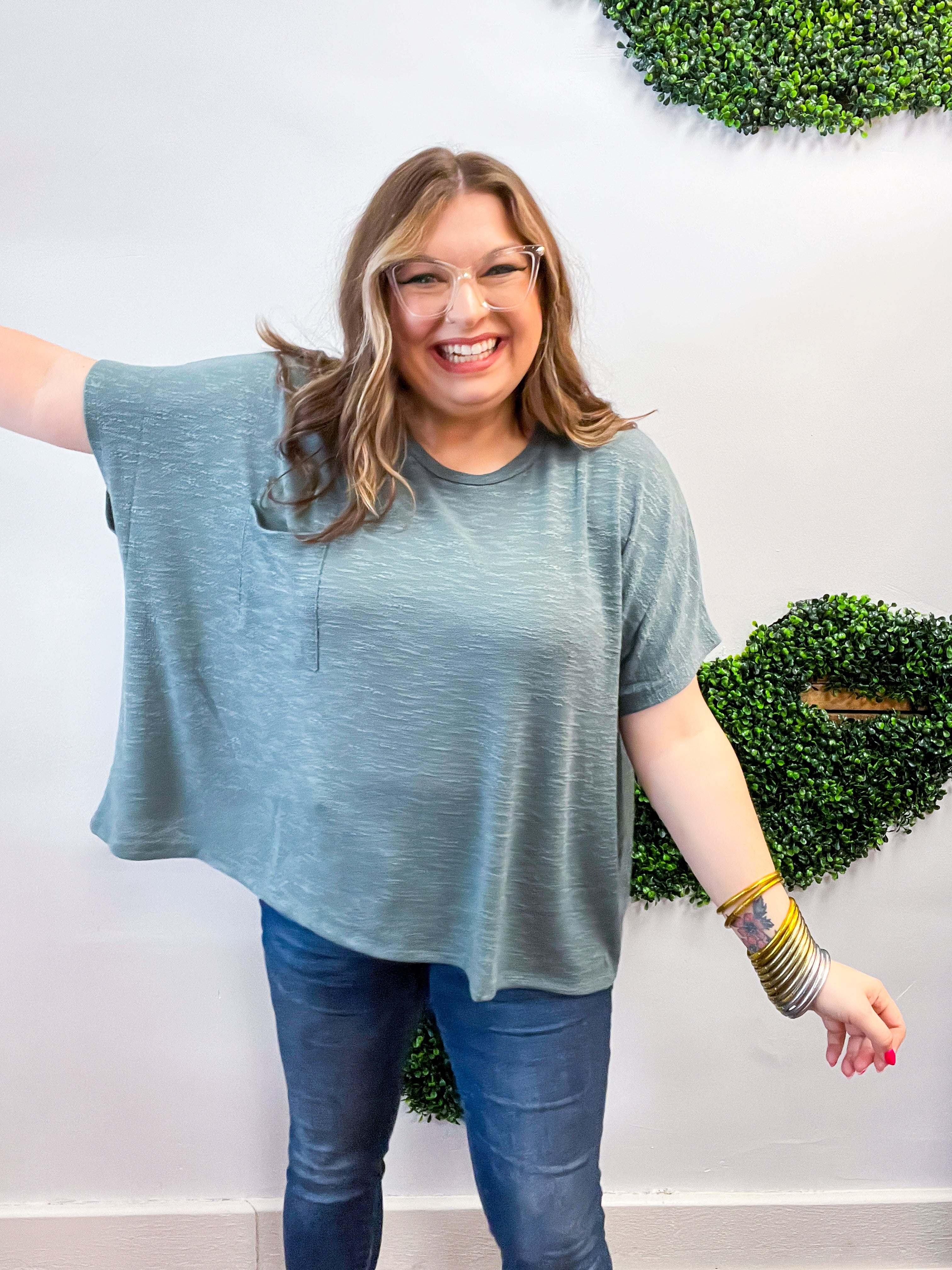 The Slouch Side Pocket Hacci Top - Jade