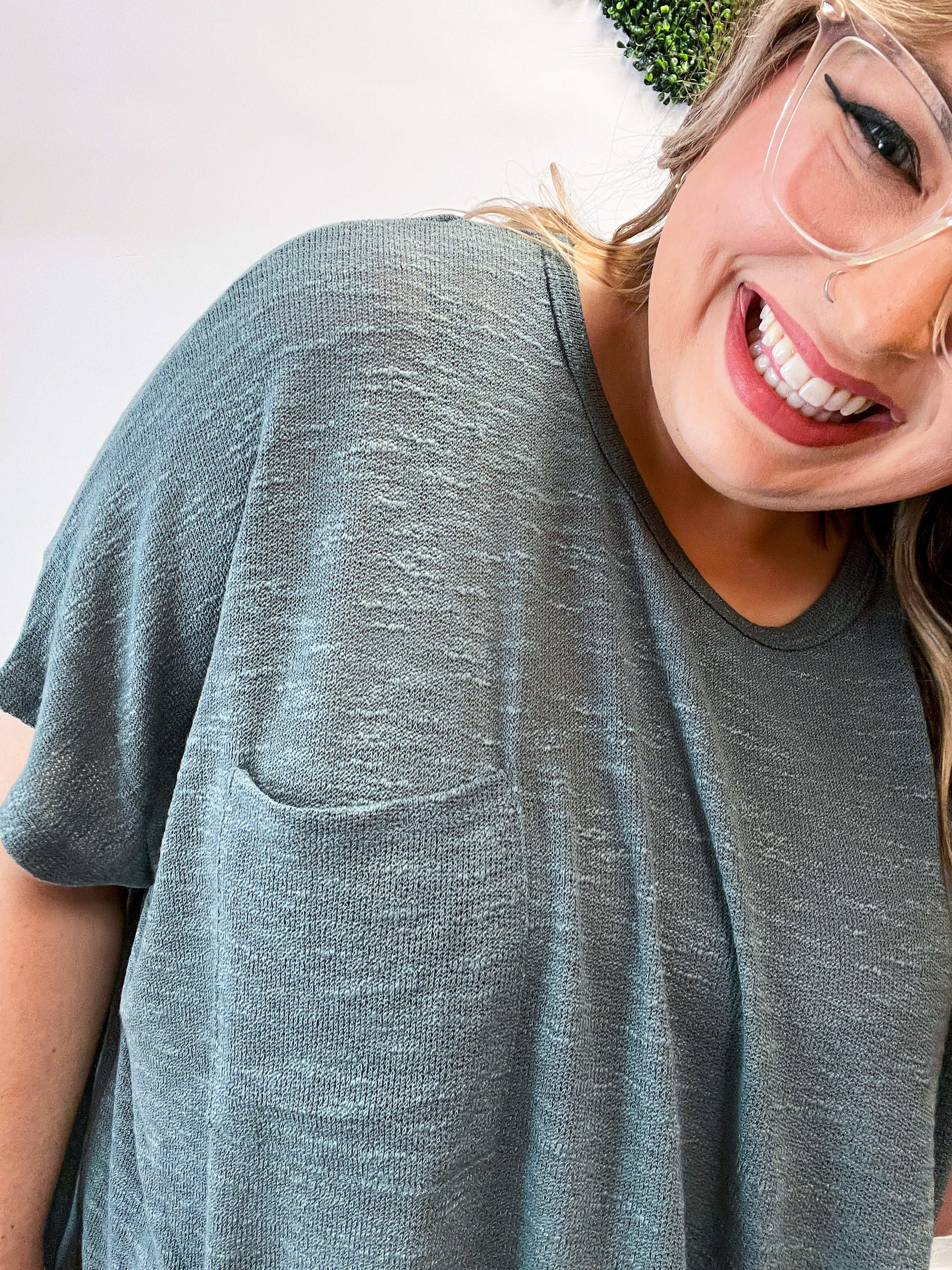 The Slouch Side Pocket Hacci Top - Jade
