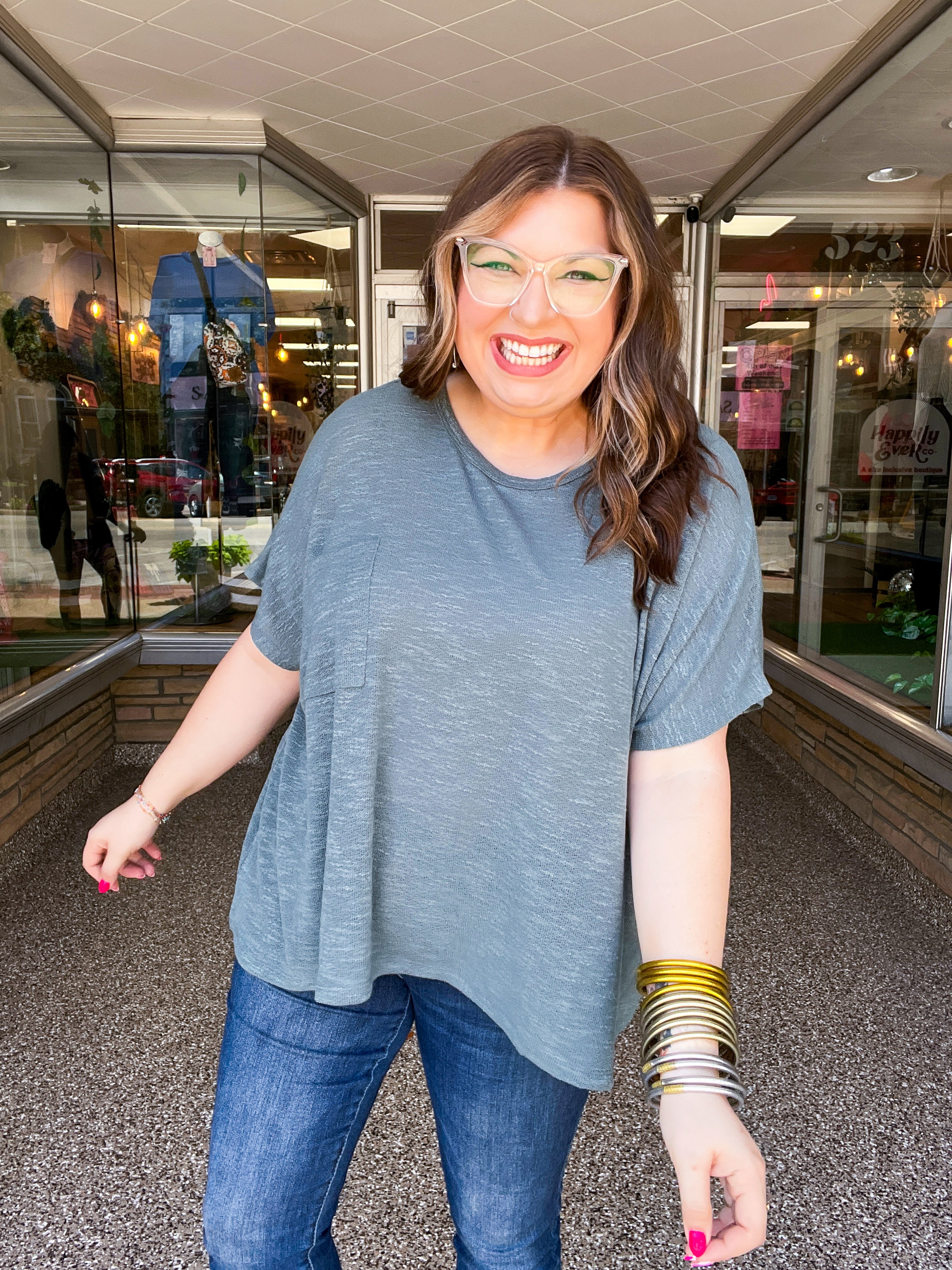 The Slouch Side Pocket Hacci Top - Jade