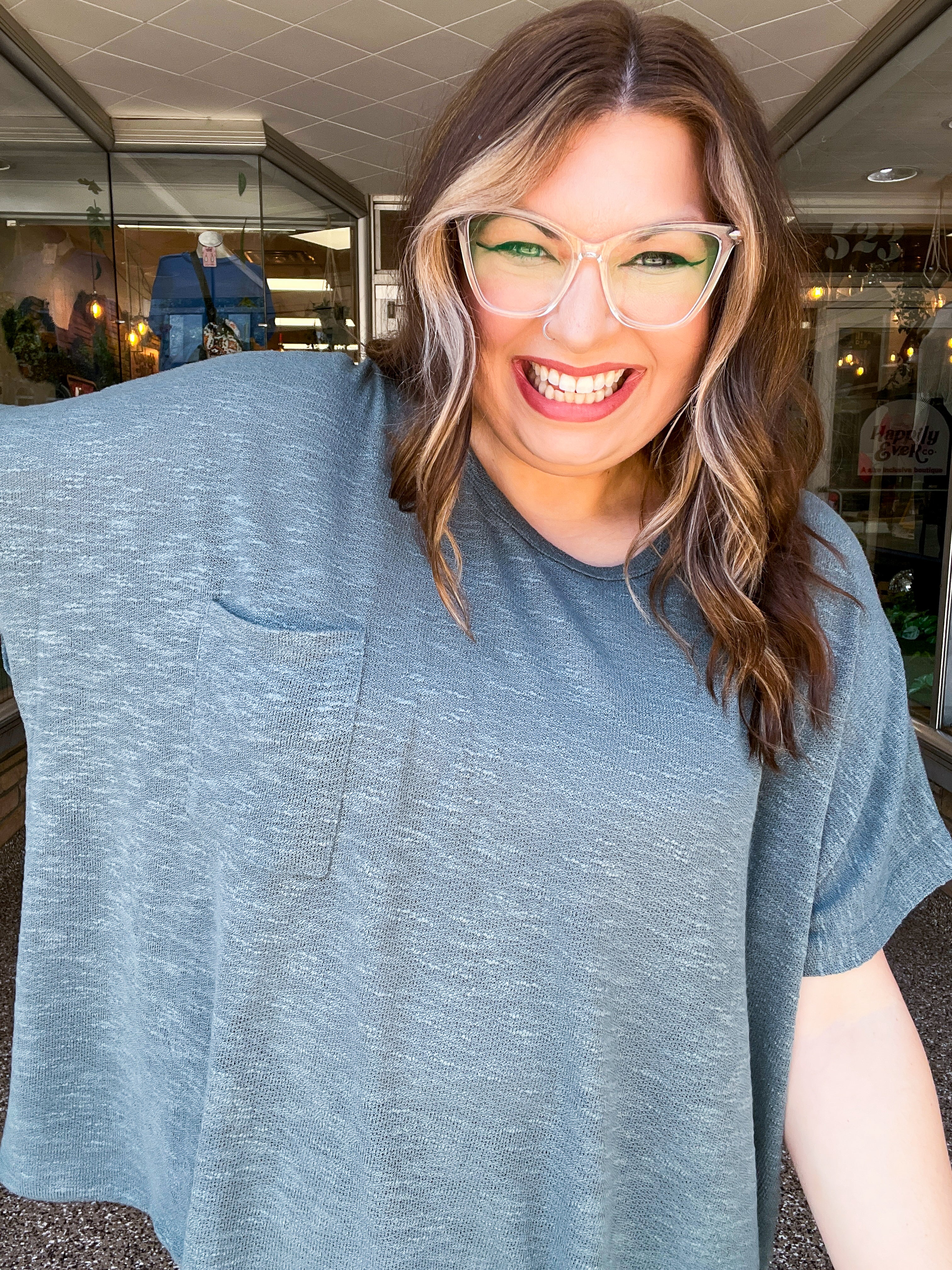 The Slouch Side Pocket Hacci Top - Jade