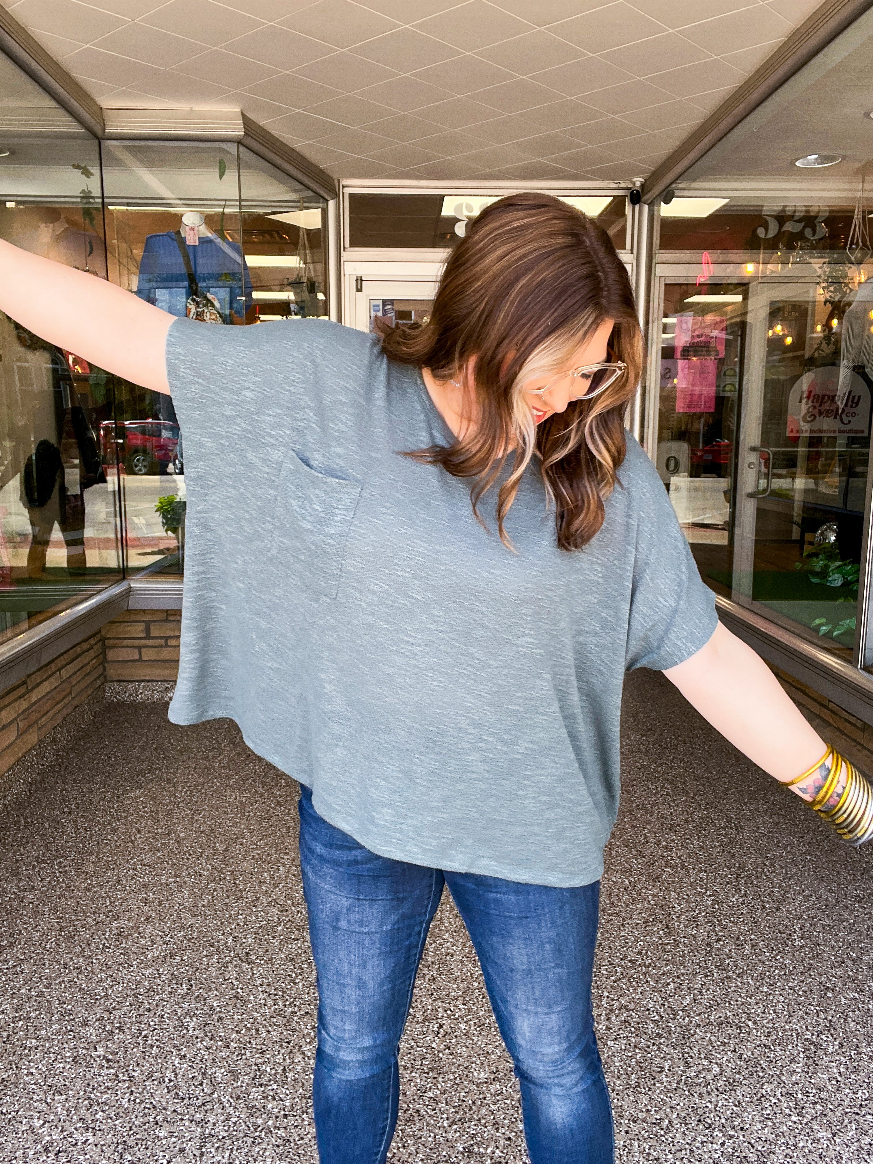 The Slouch Side Pocket Hacci Top - Jade