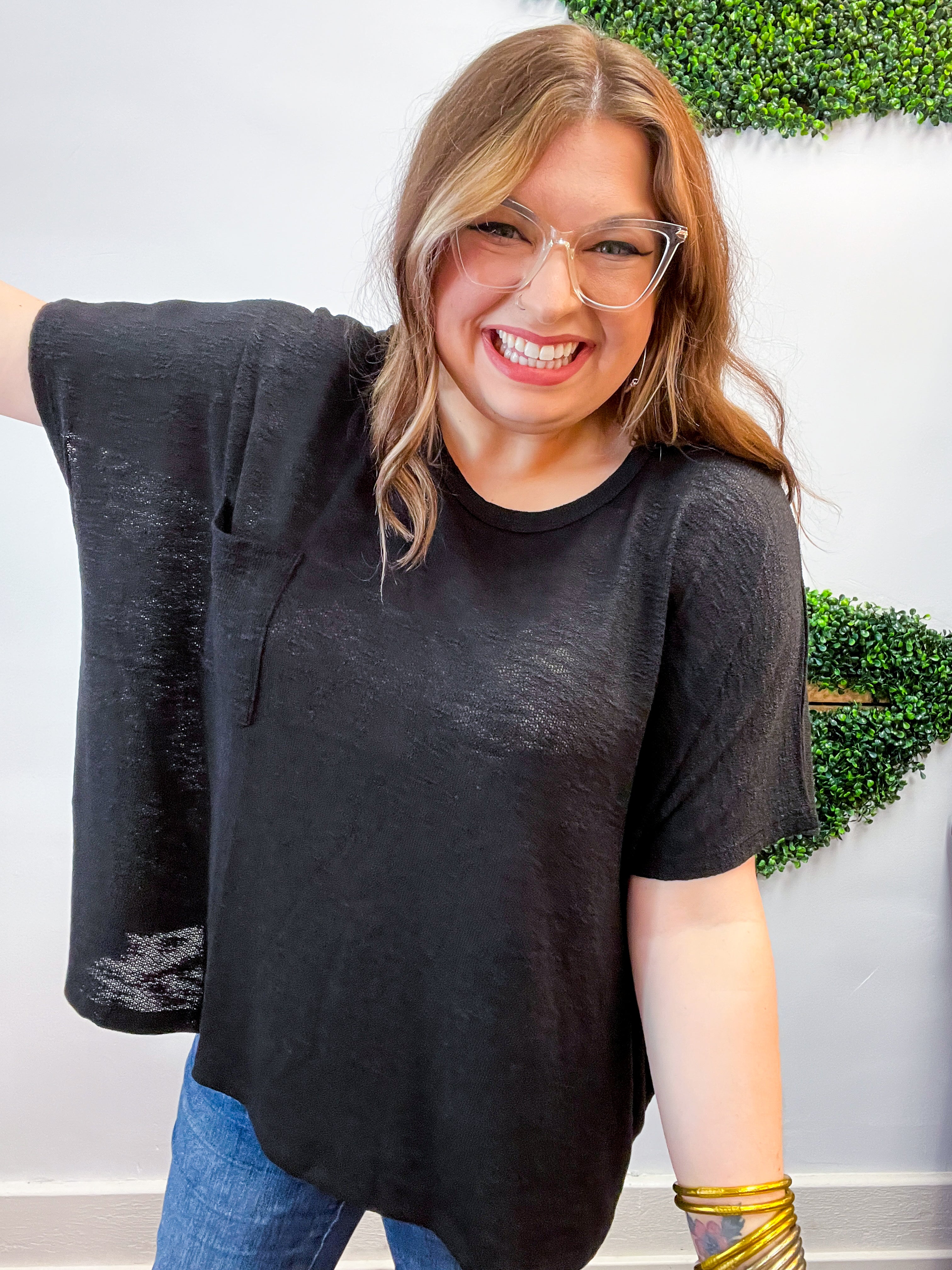 The Slouch Side Pocket Hacci Top - Black