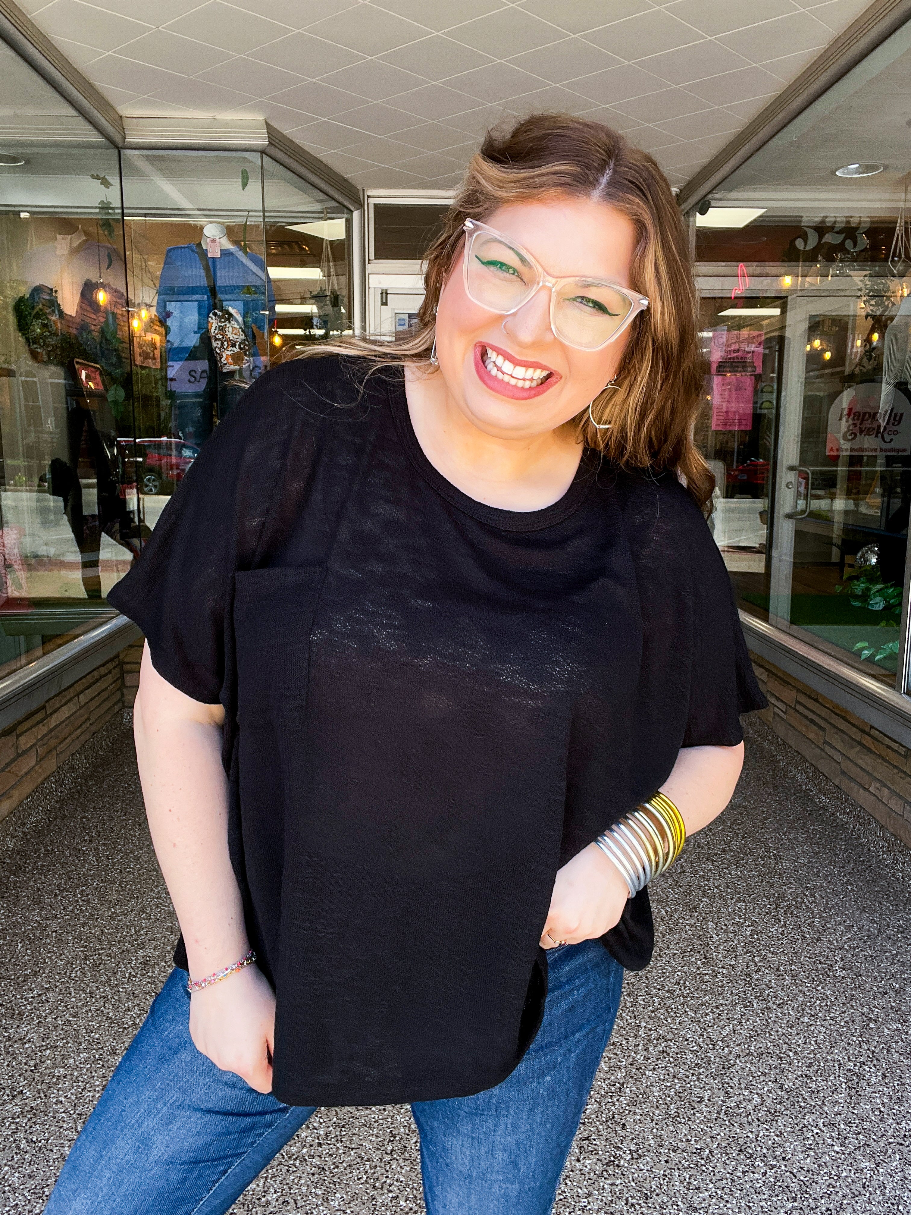 The Slouch Side Pocket Hacci Top - Black