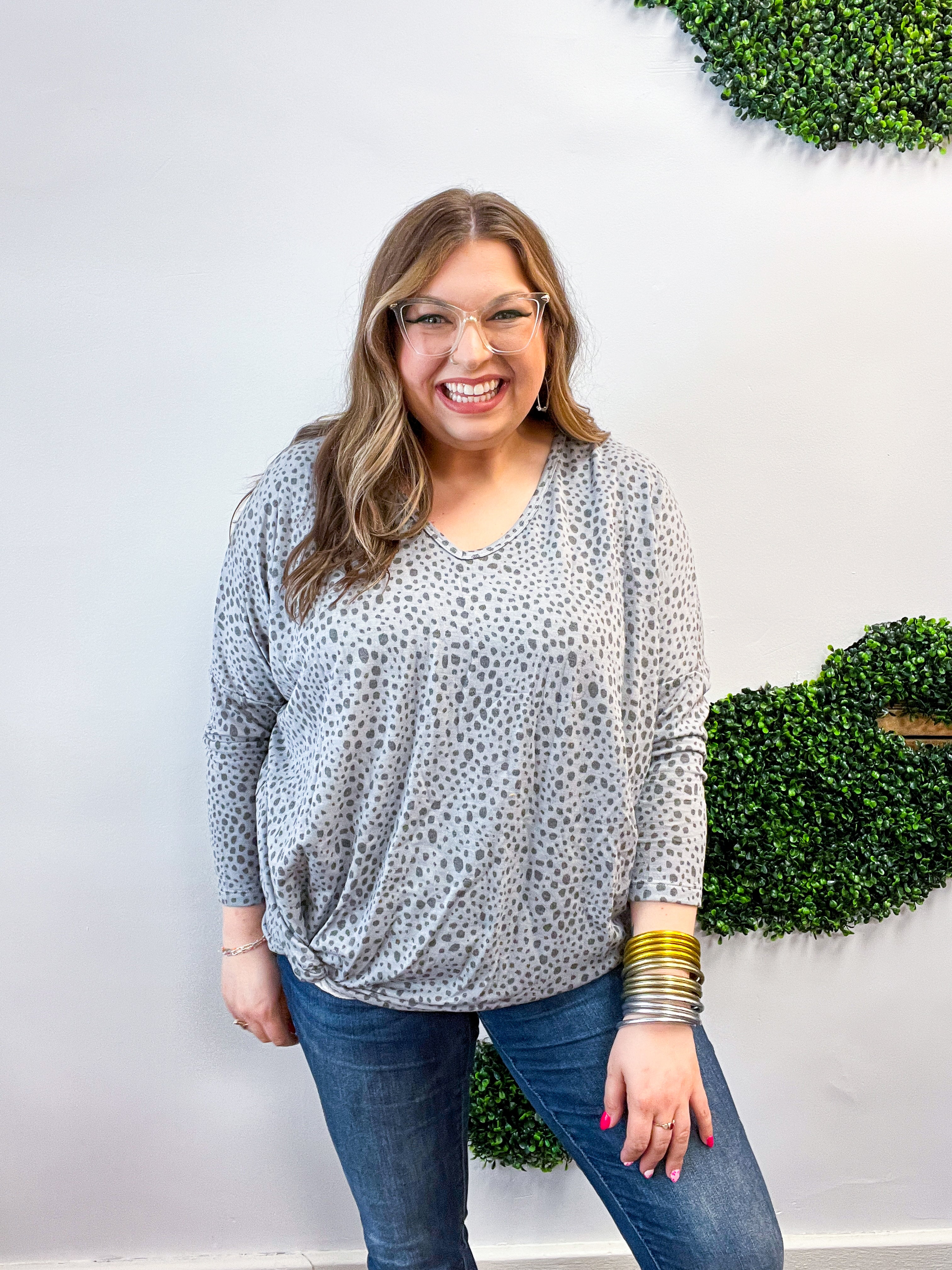 Spotted & Knotted Top in Grey