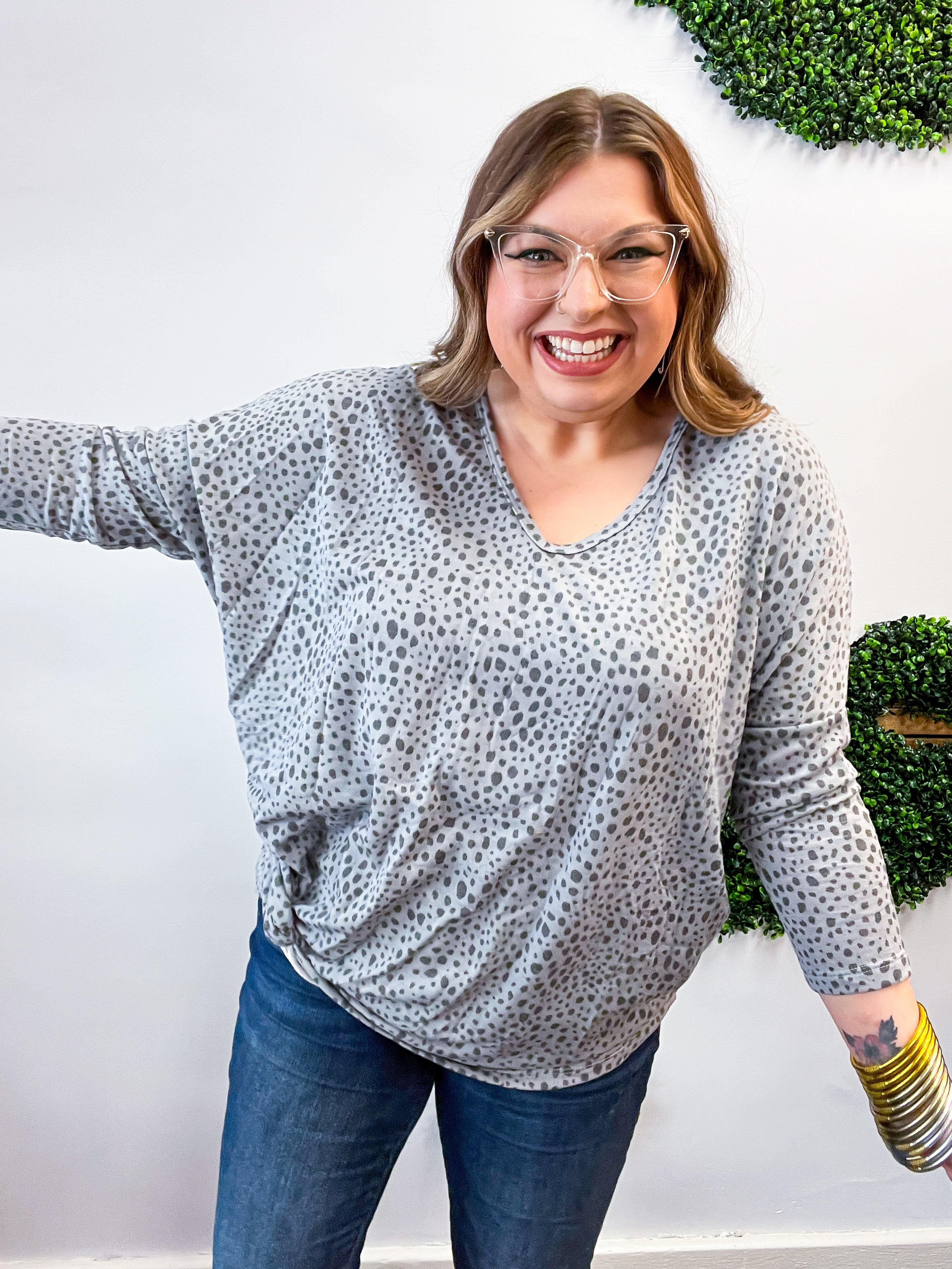 Spotted & Knotted Top in Grey