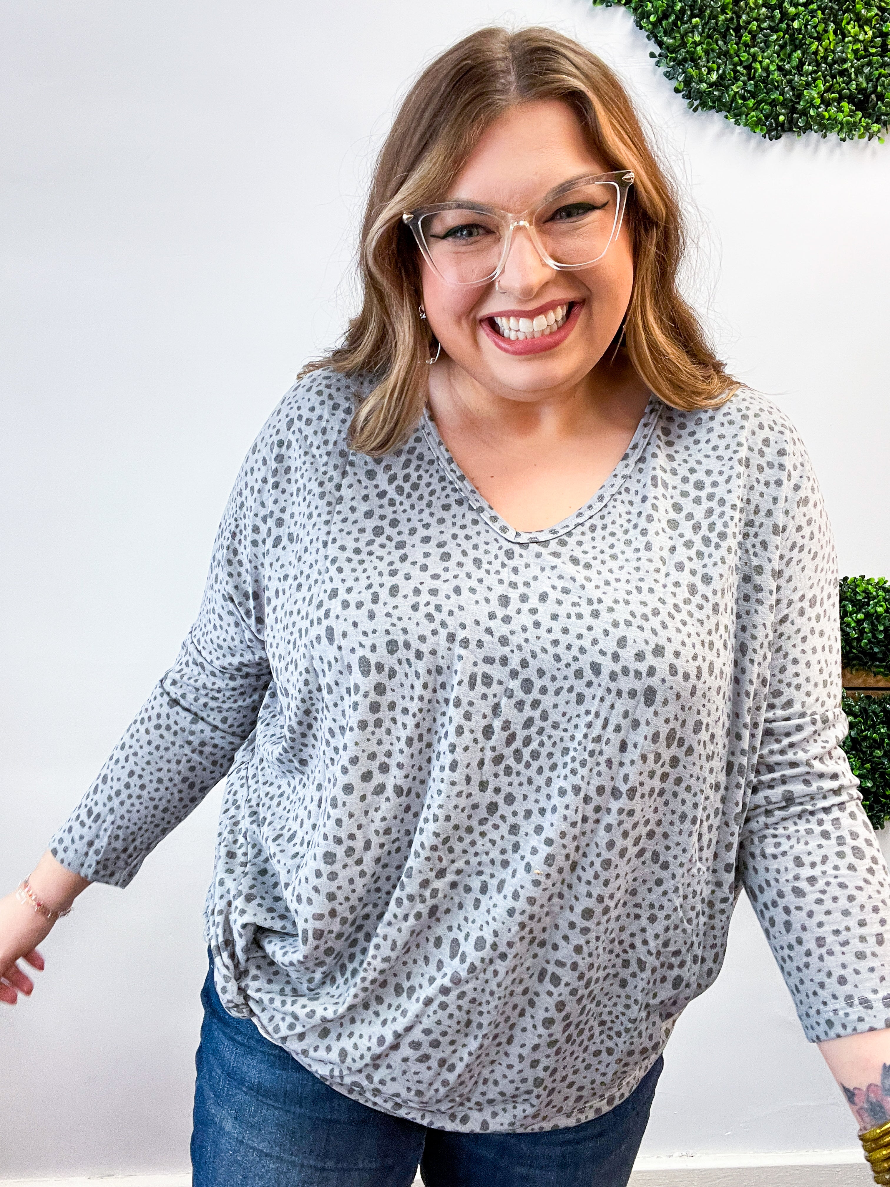 Spotted & Knotted Top in Grey