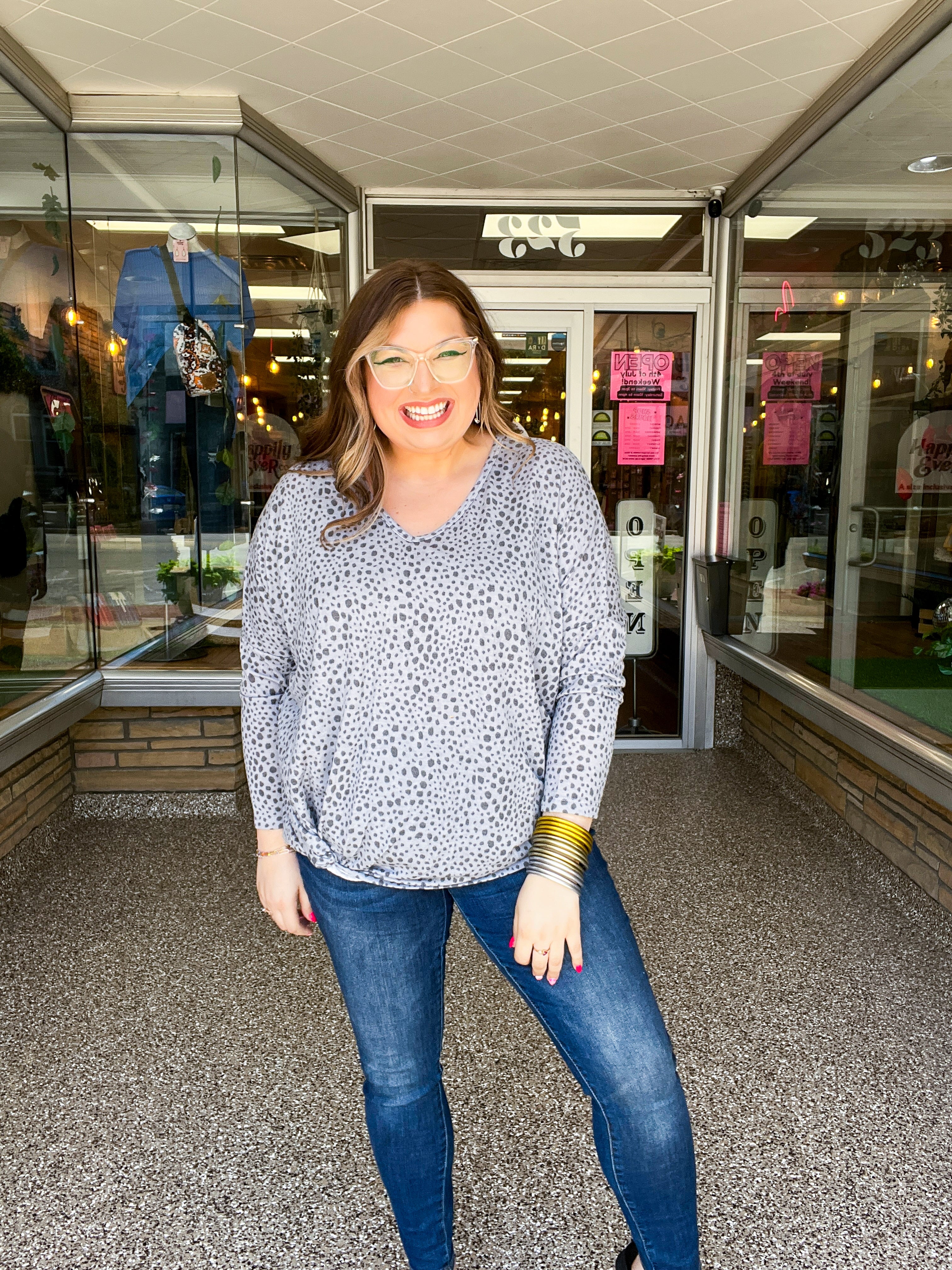 Spotted & Knotted Top in Grey