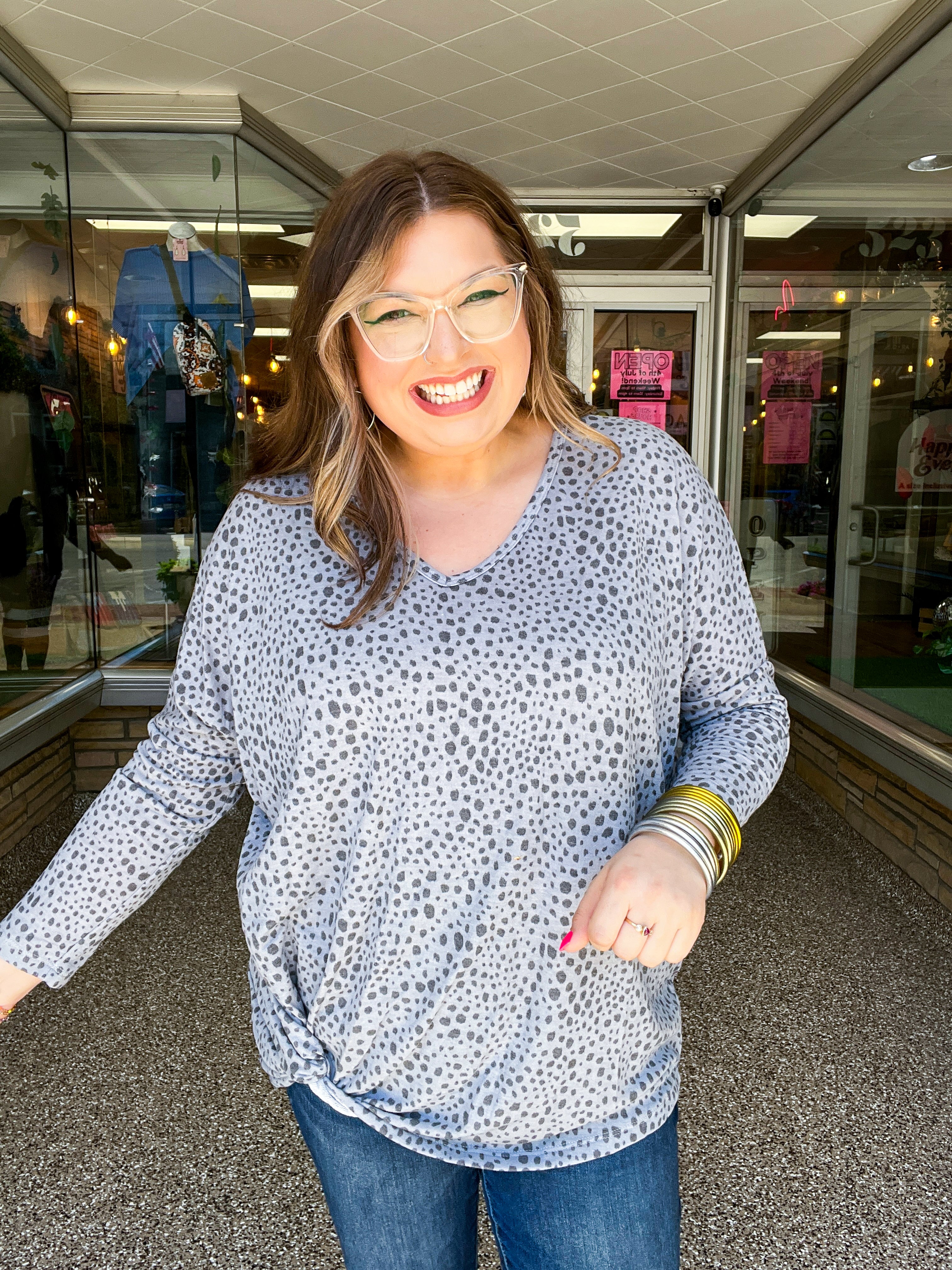 Spotted & Knotted Top in Grey