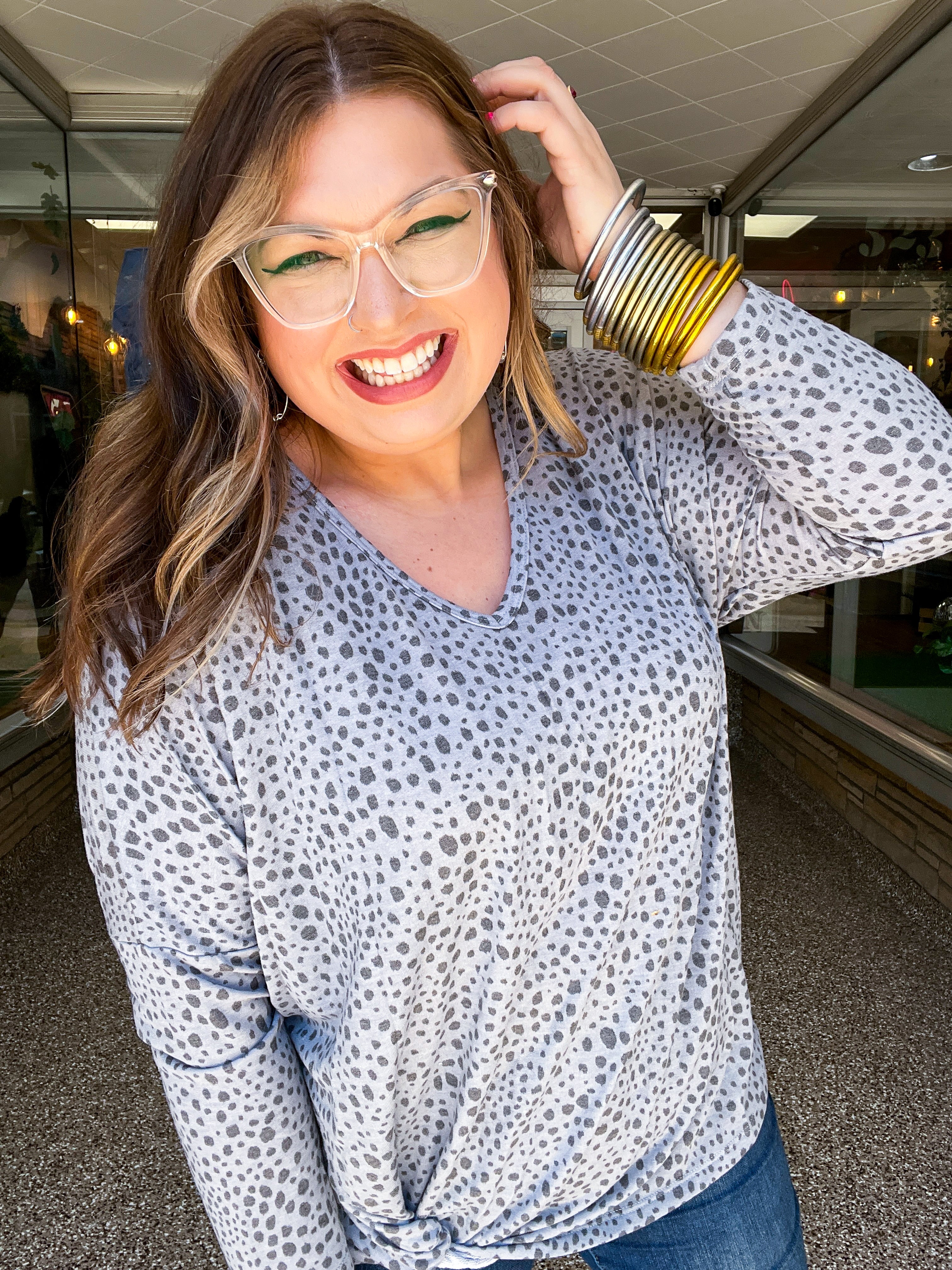 Spotted & Knotted Top in Grey