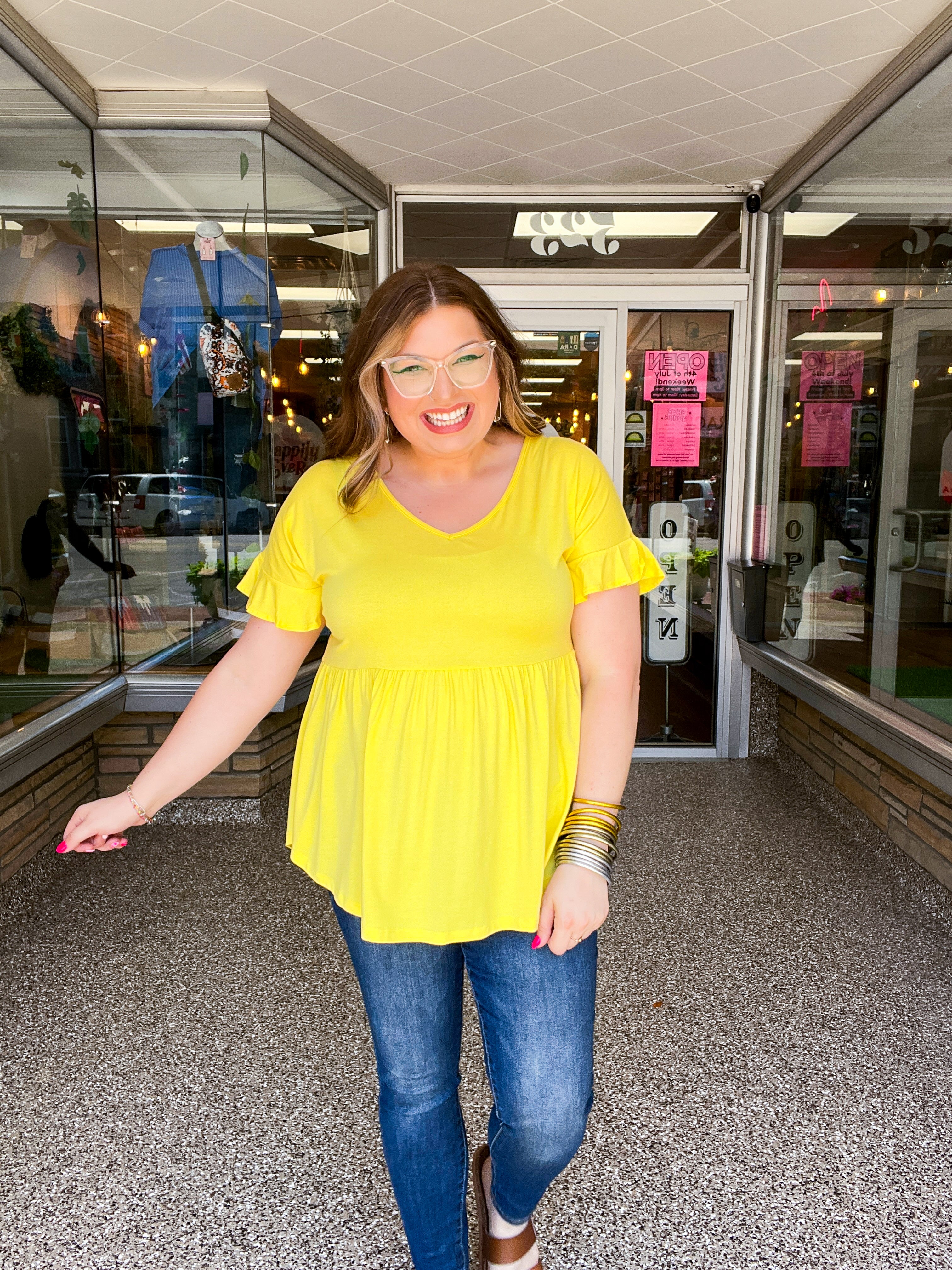 Simply Lovely Babydoll Top in Yellow