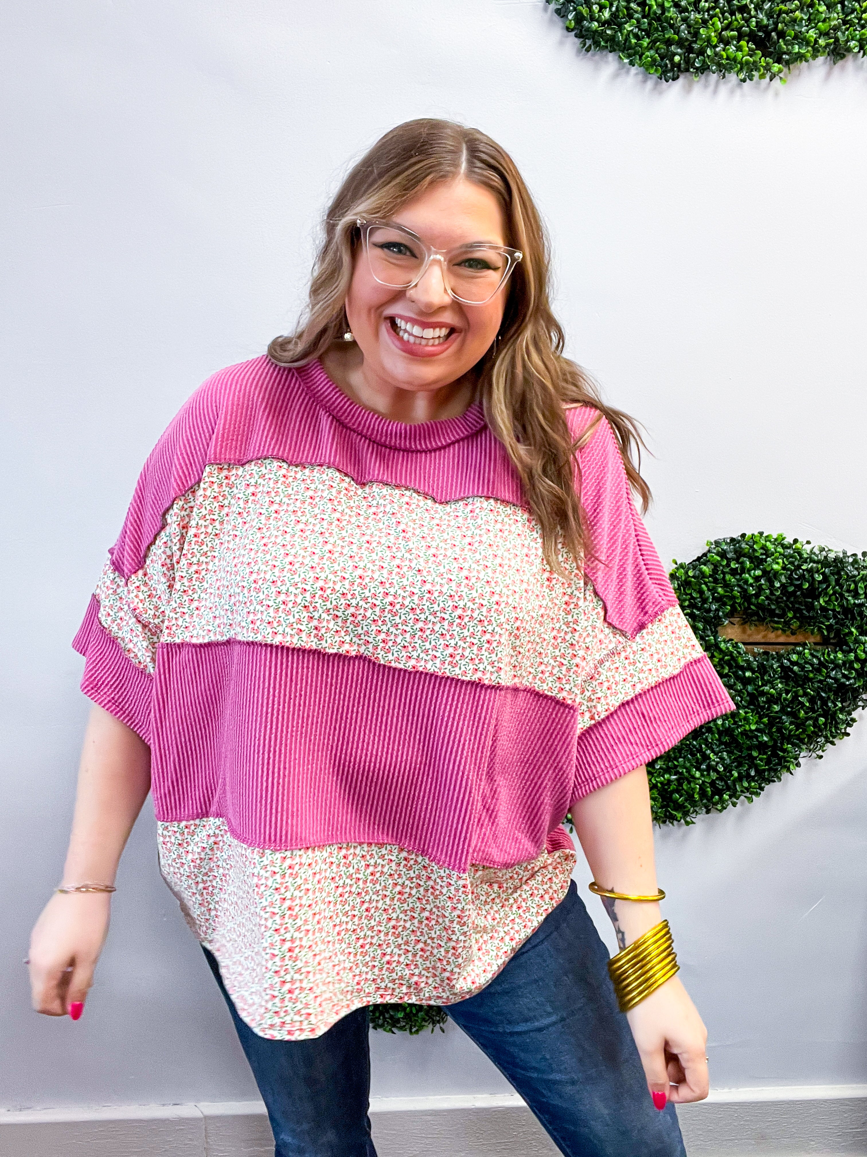 Between Seasons Wavy Rib Pullover Top in Fuchsia