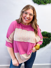 Between Seasons Wavy Rib Pullover Top in Fuchsia